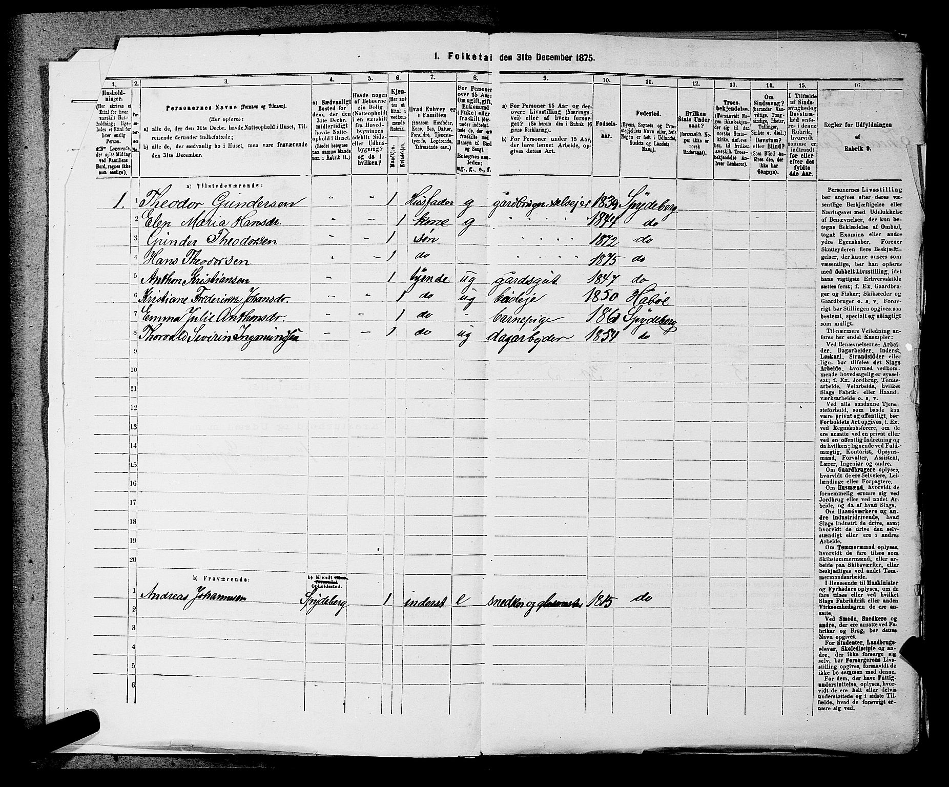 RA, 1875 census for 0123P Spydeberg, 1875, p. 34