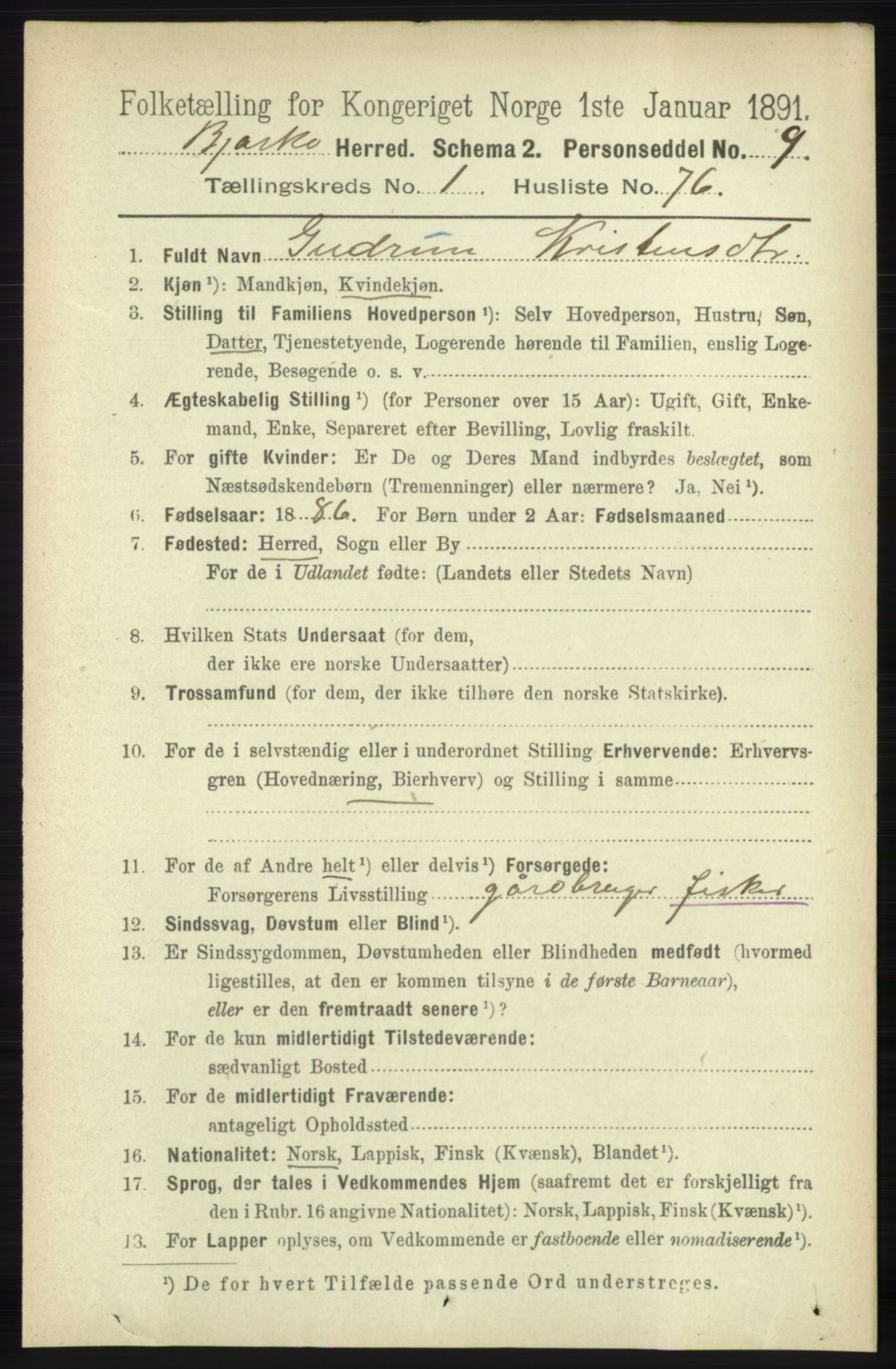 RA, 1891 census for 1915 Bjarkøy, 1891, p. 554