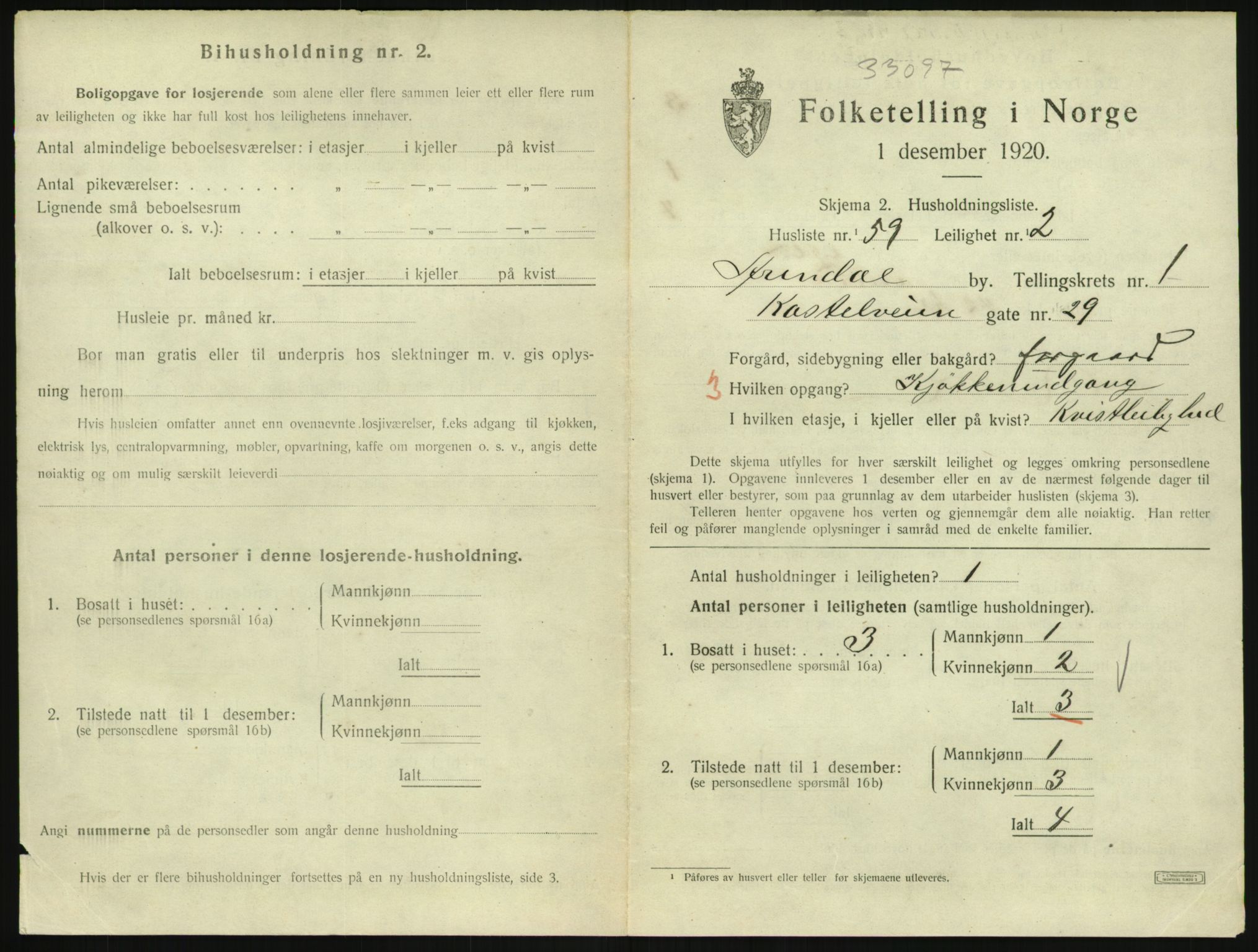 SAK, 1920 census for Arendal, 1920, p. 4128