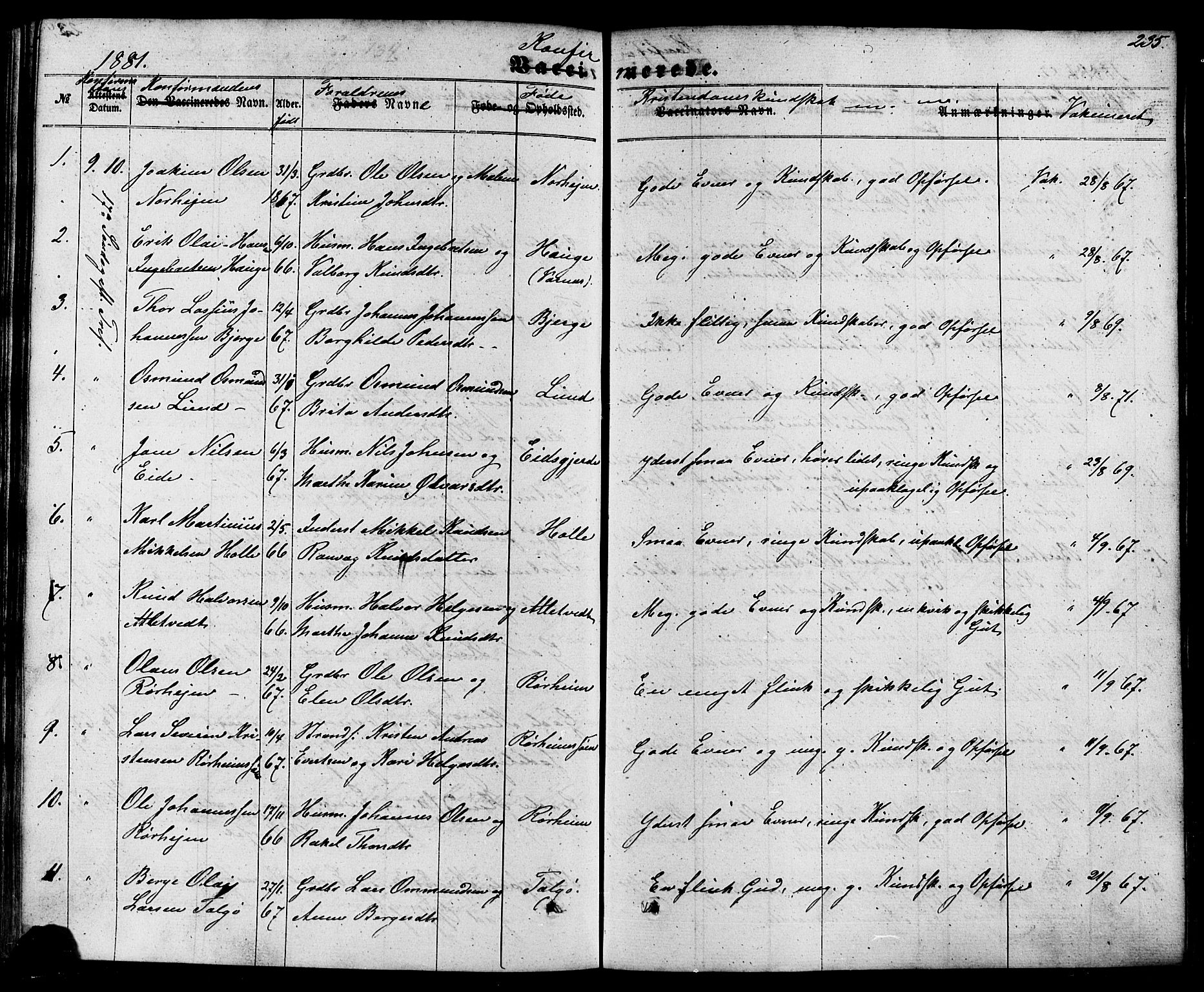 Nedstrand sokneprestkontor, SAST/A-101841/01/IV: Parish register (official) no. A 10, 1861-1887, p. 235