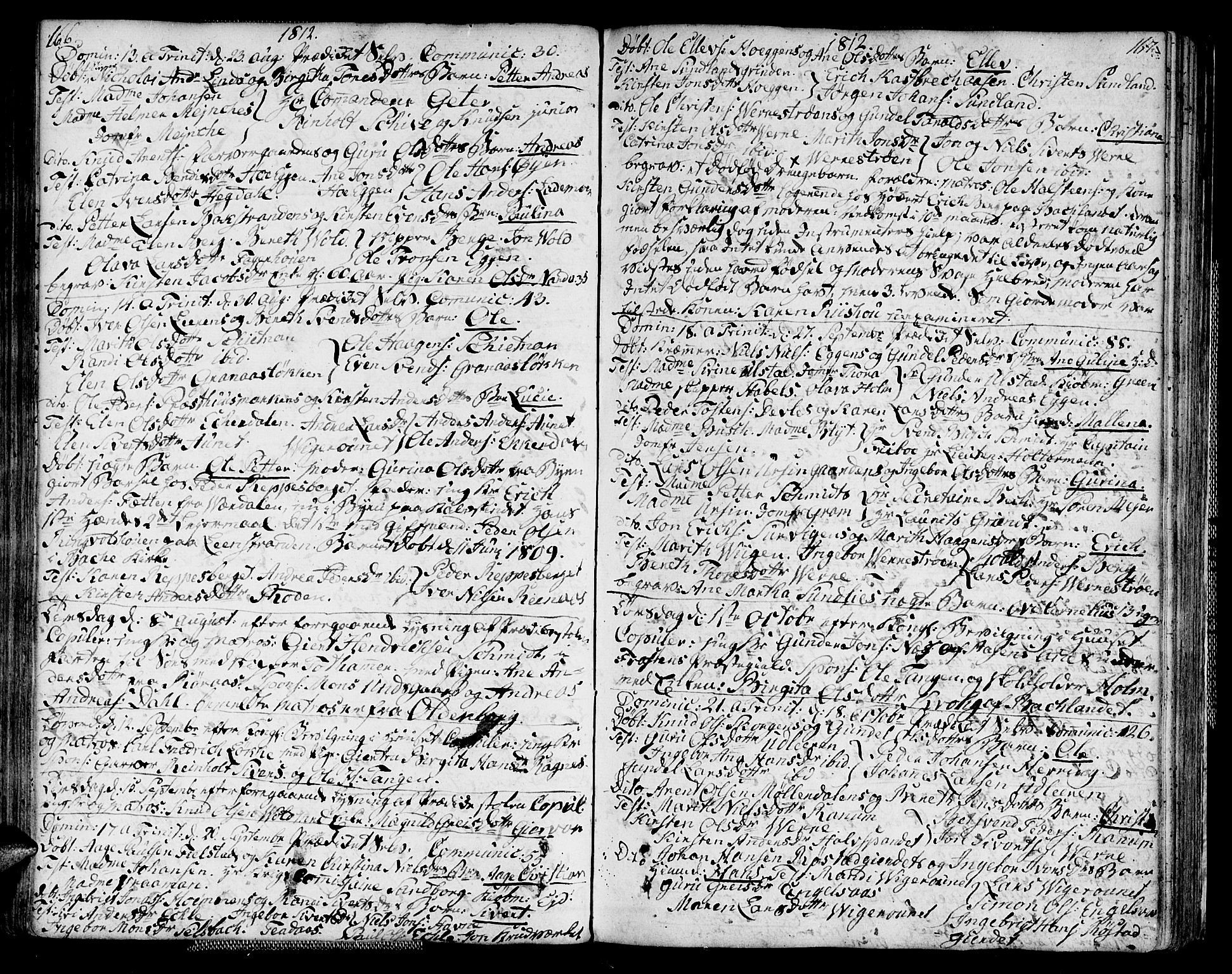 Ministerialprotokoller, klokkerbøker og fødselsregistre - Sør-Trøndelag, SAT/A-1456/604/L0181: Parish register (official) no. 604A02, 1798-1817, p. 166-167