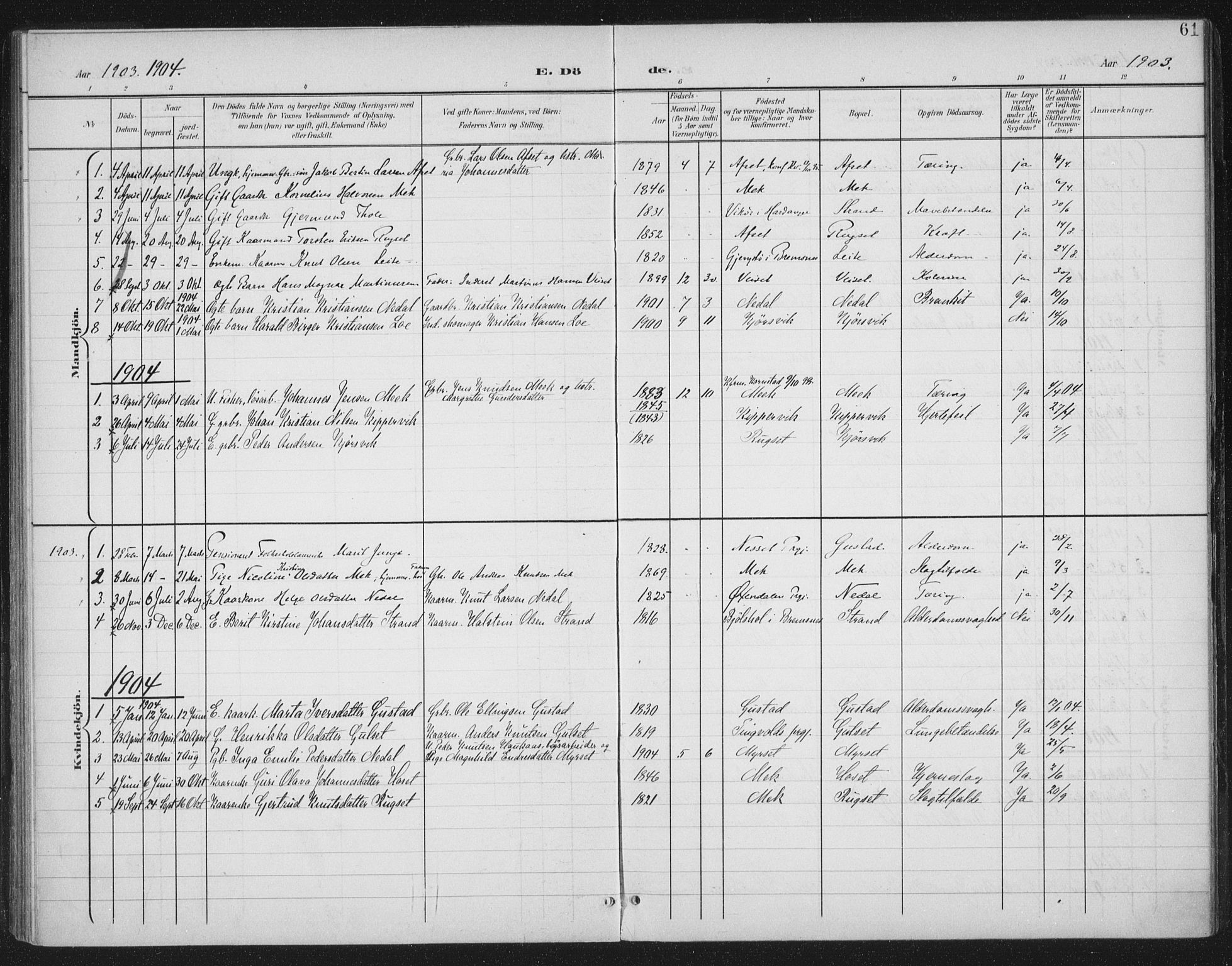 Ministerialprotokoller, klokkerbøker og fødselsregistre - Møre og Romsdal, SAT/A-1454/568/L0810: Parish register (official) no. 568A14, 1901-1915, p. 61