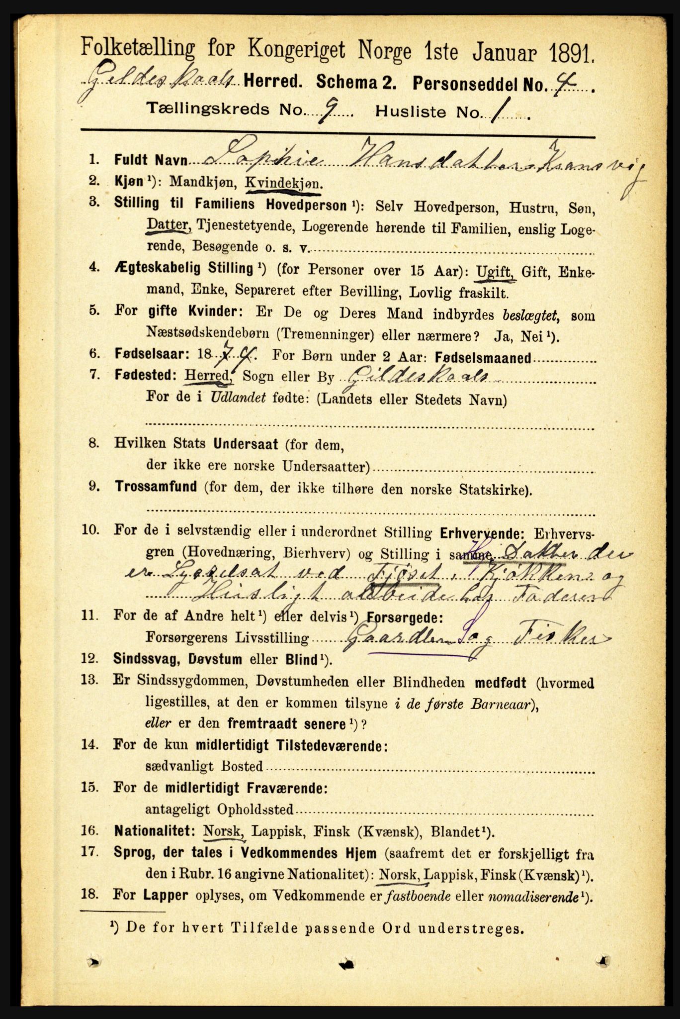 RA, 1891 census for 1838 Gildeskål, 1891, p. 2752