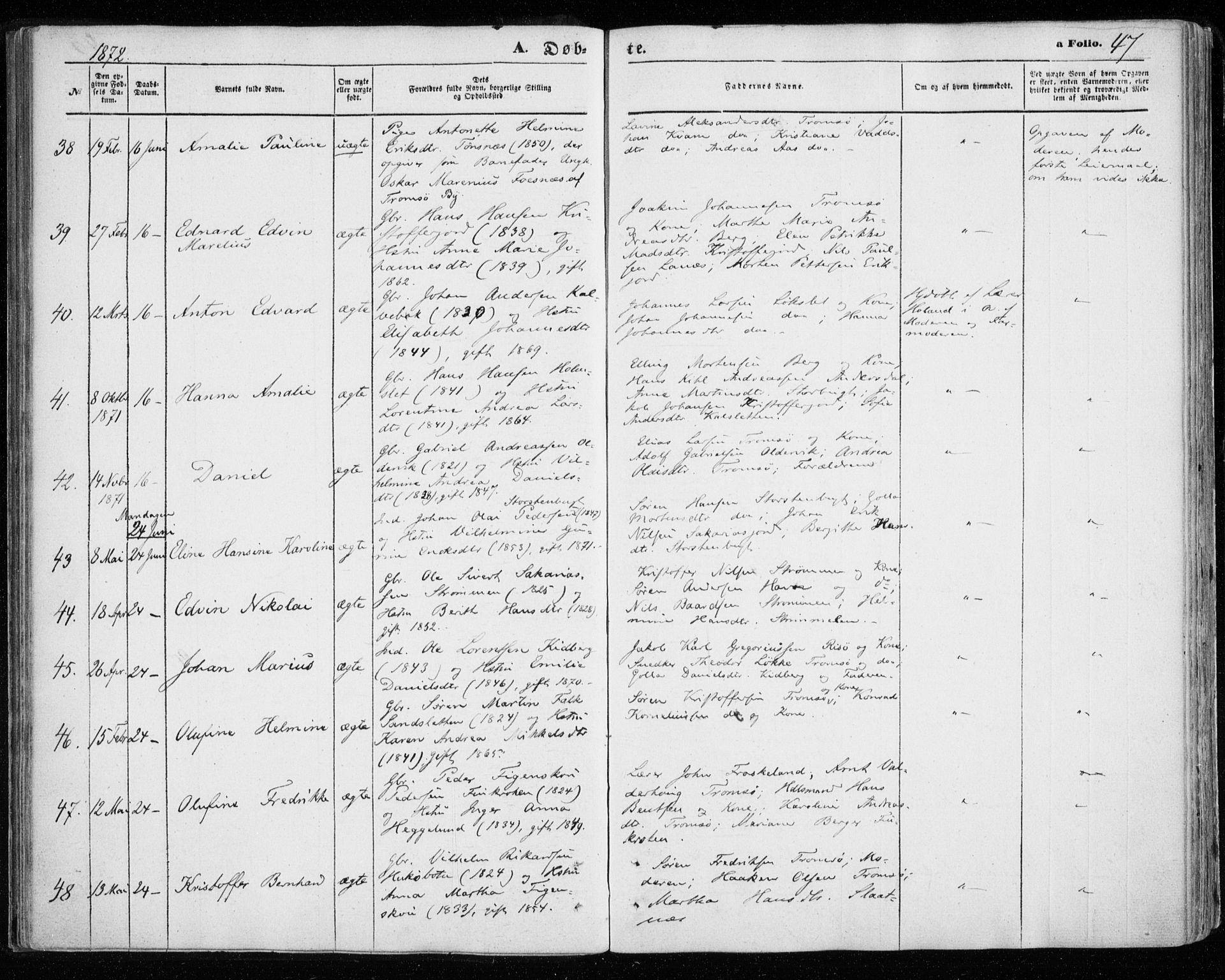 Tromsøysund sokneprestkontor, AV/SATØ-S-1304/G/Ga/L0002kirke: Parish register (official) no. 2, 1867-1875, p. 47