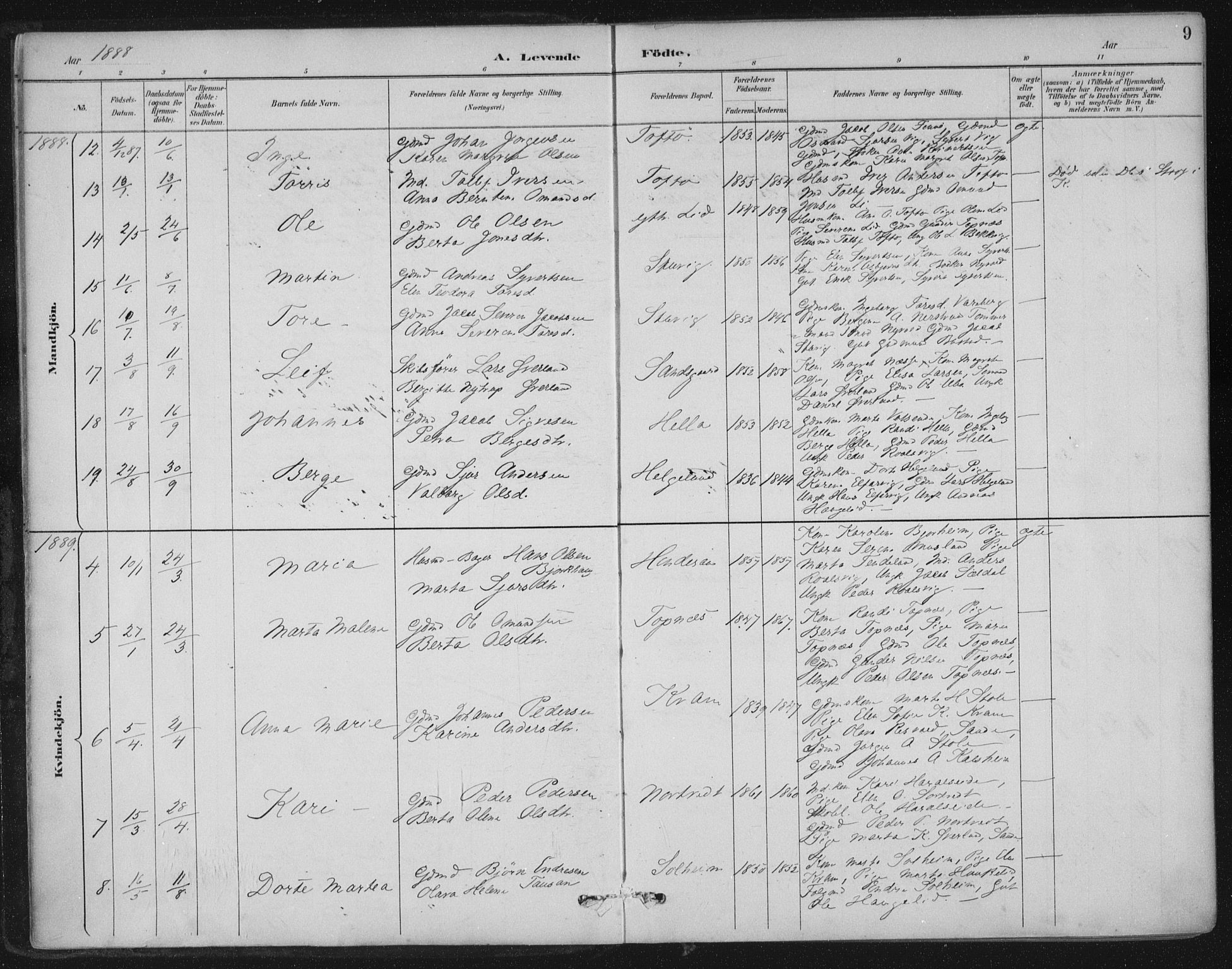 Nedstrand sokneprestkontor, SAST/A-101841/01/IV: Parish register (official) no. A 12, 1887-1915, p. 9