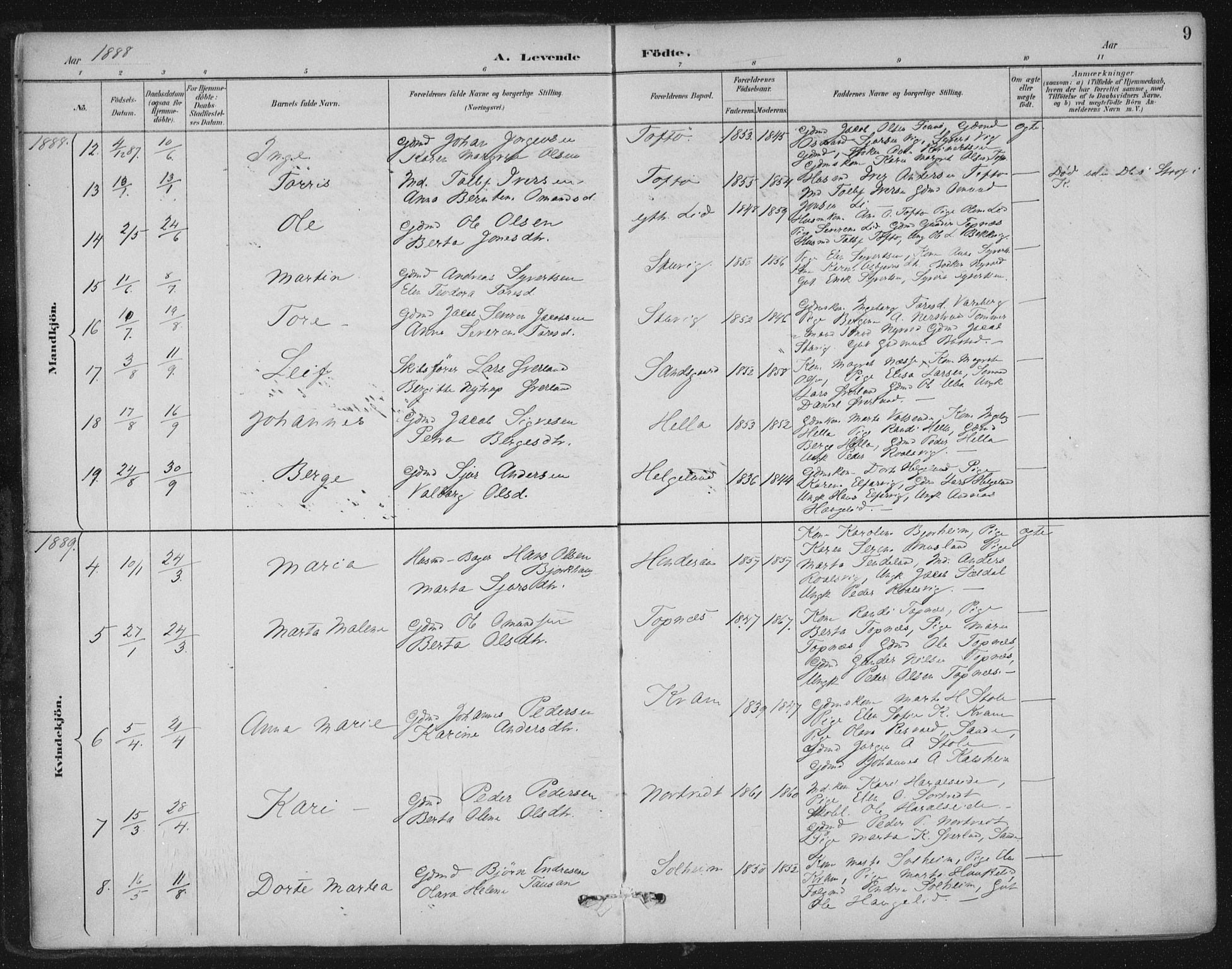 Nedstrand sokneprestkontor, AV/SAST-A-101841/01/IV: Parish register (official) no. A 12, 1887-1915, p. 9