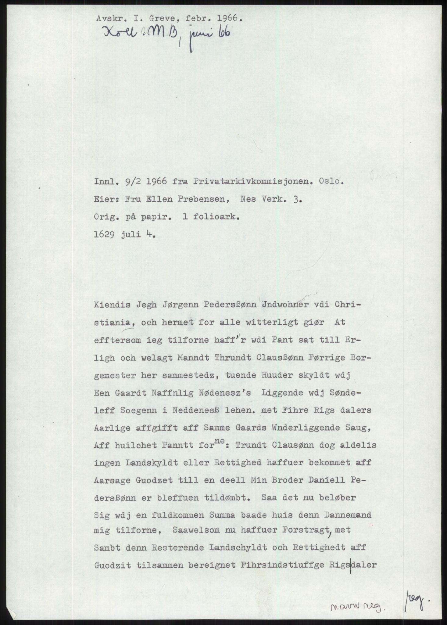 Samlinger til kildeutgivelse, Diplomavskriftsamlingen, RA/EA-4053/H/Ha, p. 69