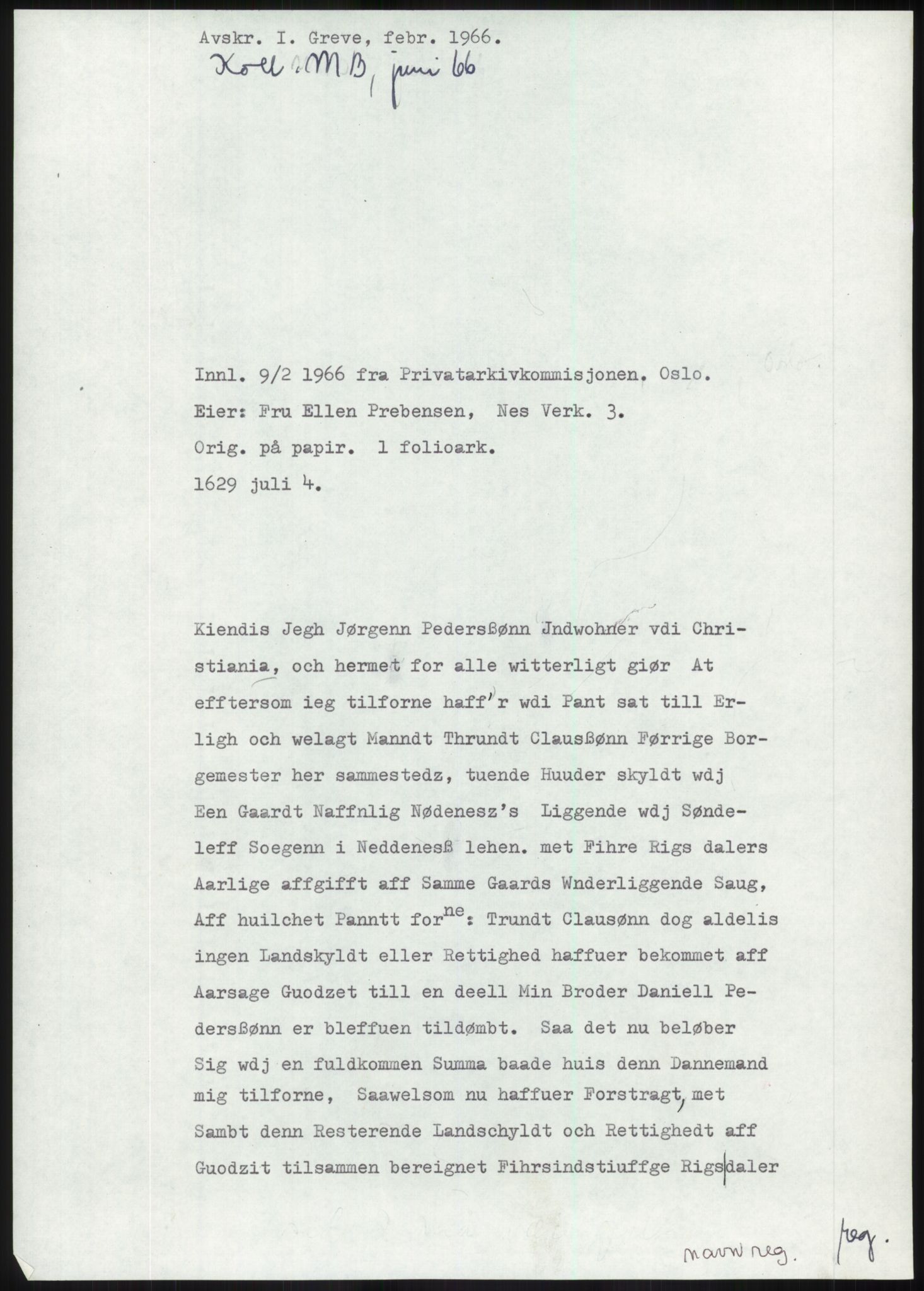 Samlinger til kildeutgivelse, Diplomavskriftsamlingen, AV/RA-EA-4053/H/Ha, p. 69