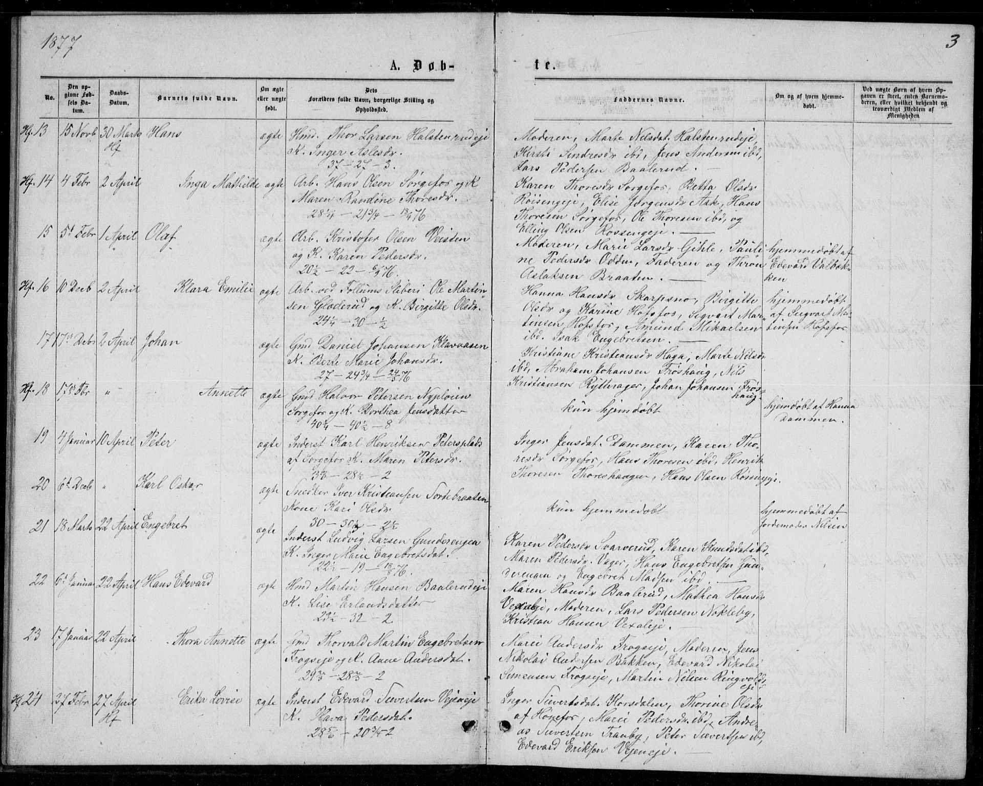 Norderhov kirkebøker, AV/SAKO-A-237/G/Ga/L0007: Parish register (copy) no. I 7, 1877-1887, p. 3