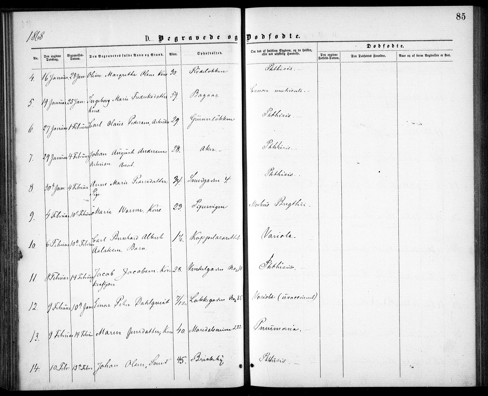 Krohgstøtten sykehusprest Kirkebøker, AV/SAO-A-10854/F/Fa/L0001: Parish register (official) no. 1, 1865-1873, p. 85