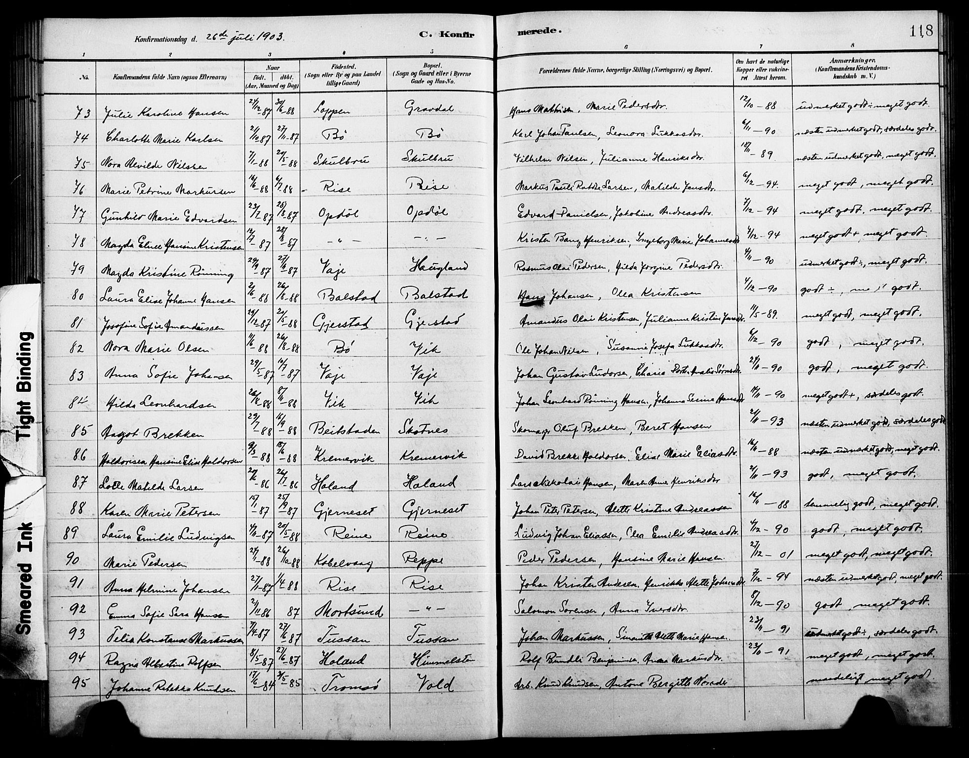 Ministerialprotokoller, klokkerbøker og fødselsregistre - Nordland, AV/SAT-A-1459/881/L1168: Parish register (copy) no. 881C05, 1900-1911, p. 118