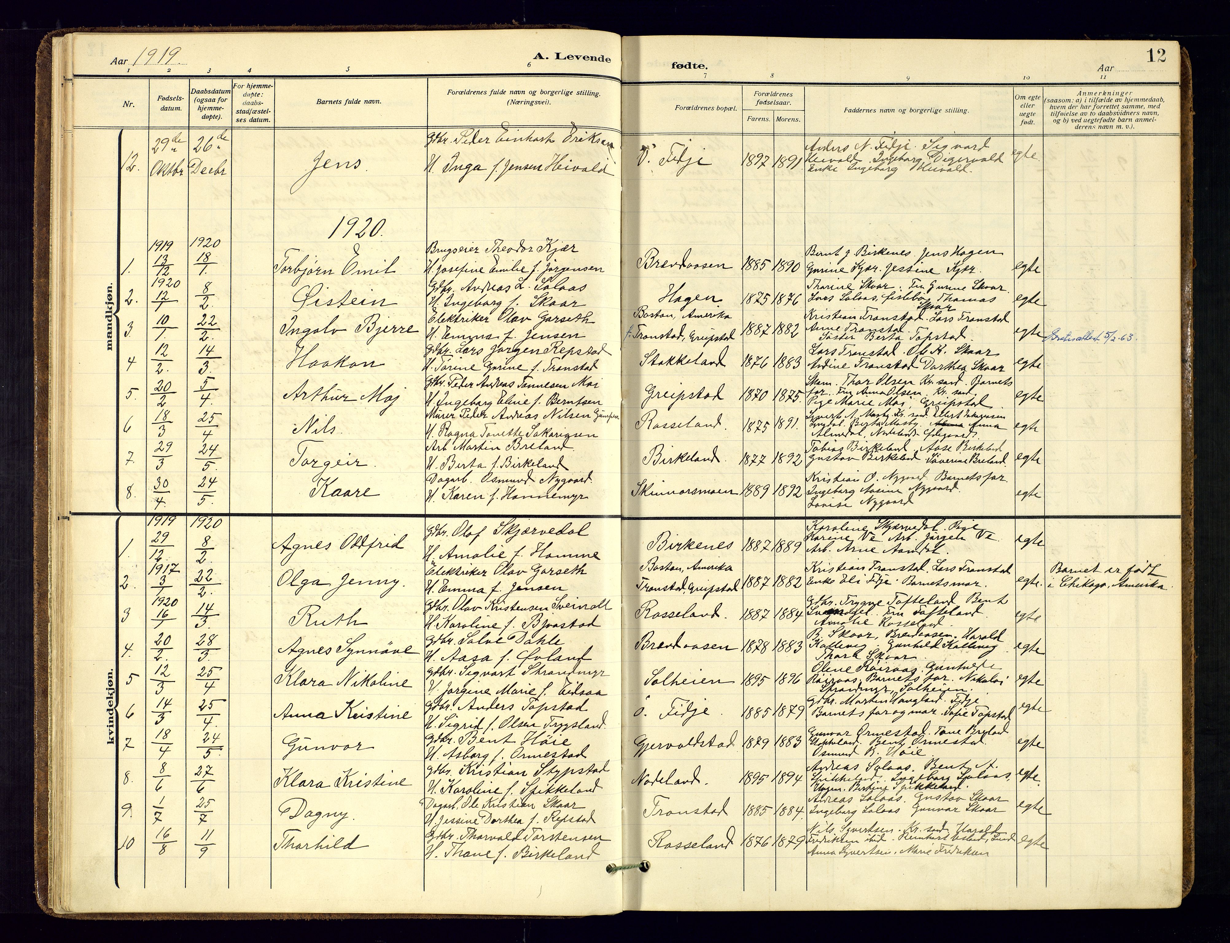 Søgne sokneprestkontor, AV/SAK-1111-0037/F/Fa/Faa/L0004: Parish register (official) no. A-4, 1911-1945, p. 12