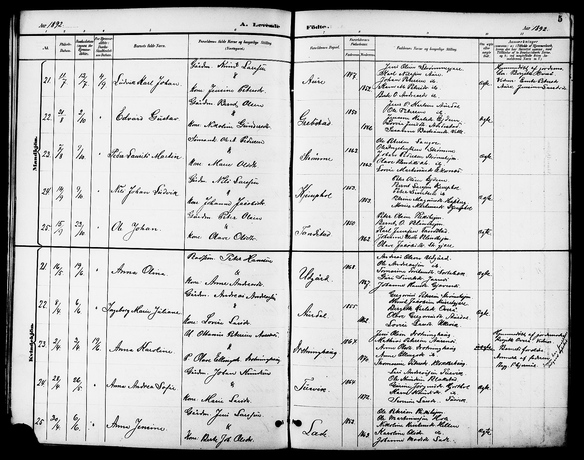 Ministerialprotokoller, klokkerbøker og fødselsregistre - Møre og Romsdal, AV/SAT-A-1454/523/L0340: Parish register (copy) no. 523C03, 1892-1902, p. 5