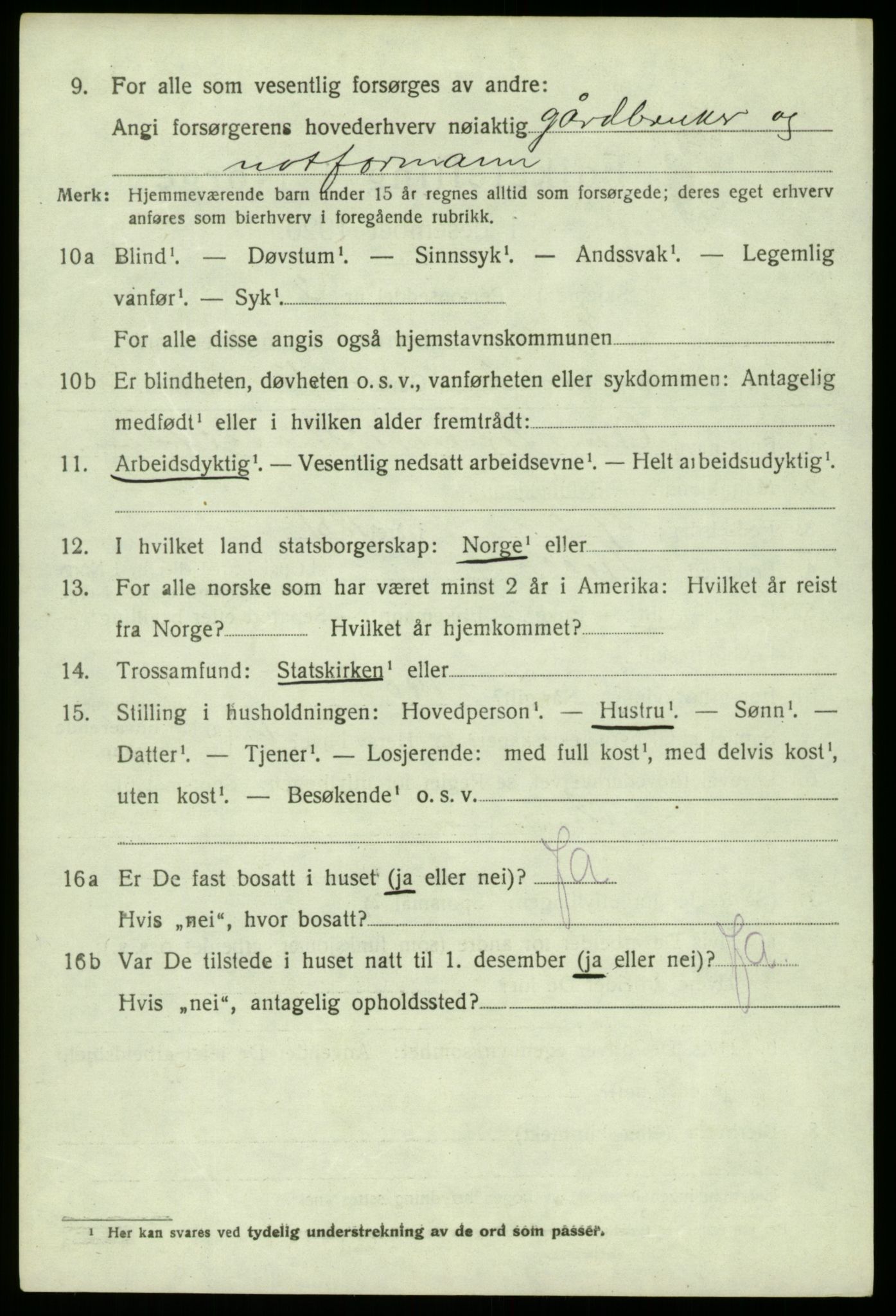 SAB, 1920 census for Fjell, 1920, p. 2973