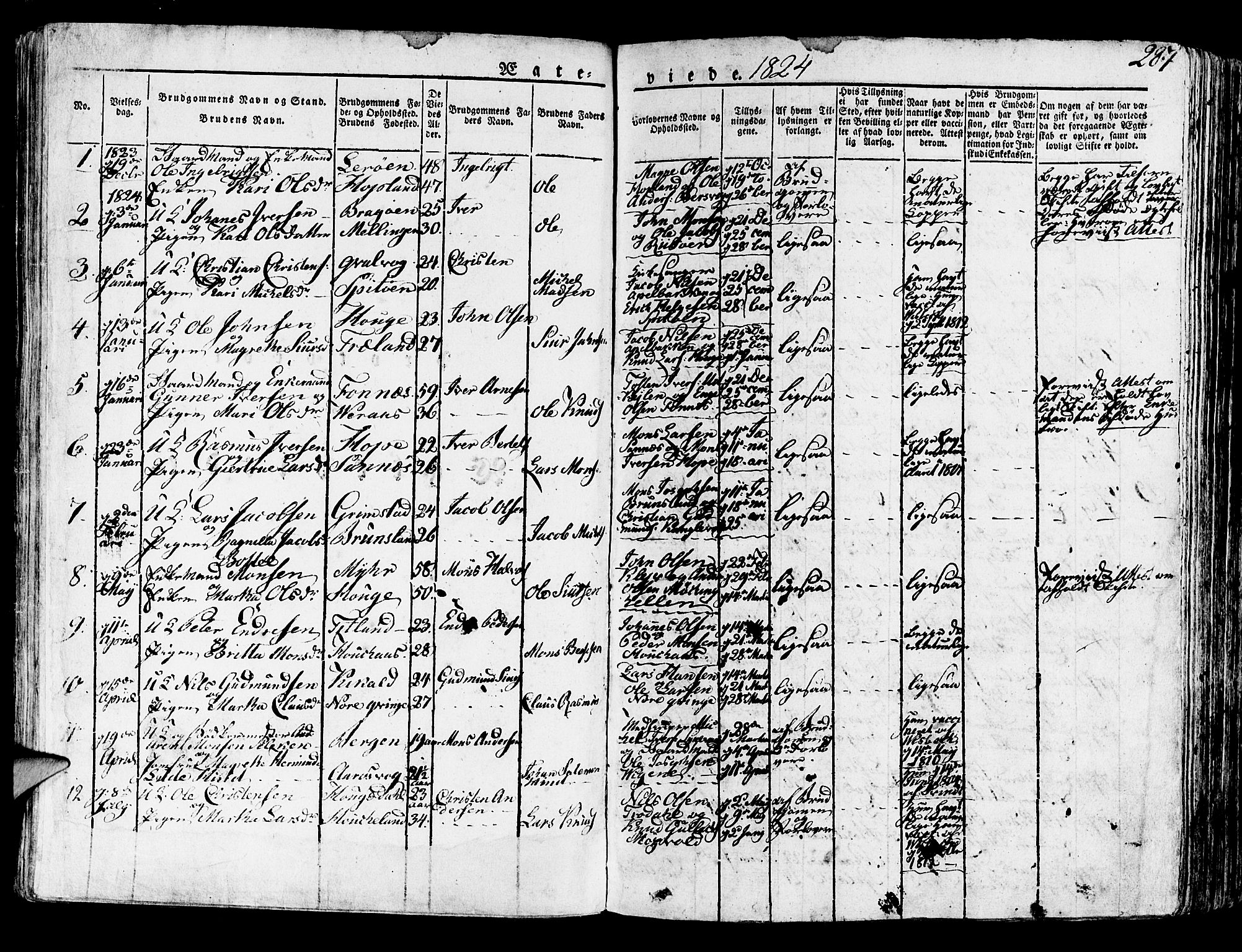 Lindås Sokneprestembete, SAB/A-76701/H/Haa: Parish register (official) no. A 8, 1823-1836, p. 287