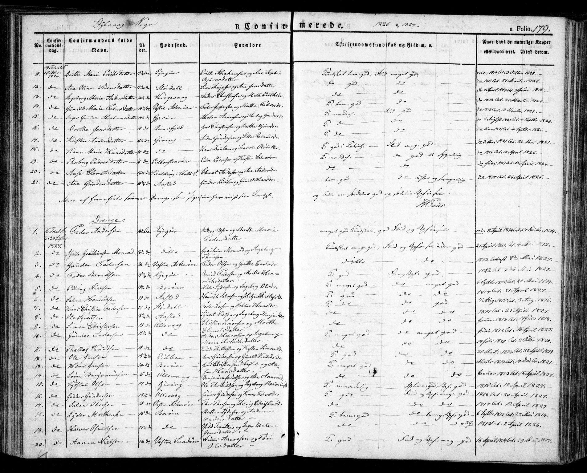 Dypvåg sokneprestkontor, SAK/1111-0007/F/Fa/Faa/L0004: Parish register (official) no. A 4, 1824-1840, p. 179