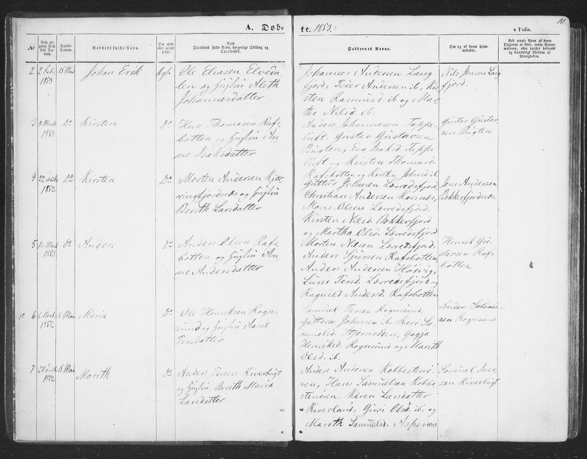 Talvik sokneprestkontor, SATØ/S-1337/H/Ha/L0010kirke: Parish register (official) no. 10, 1852-1864, p. 10