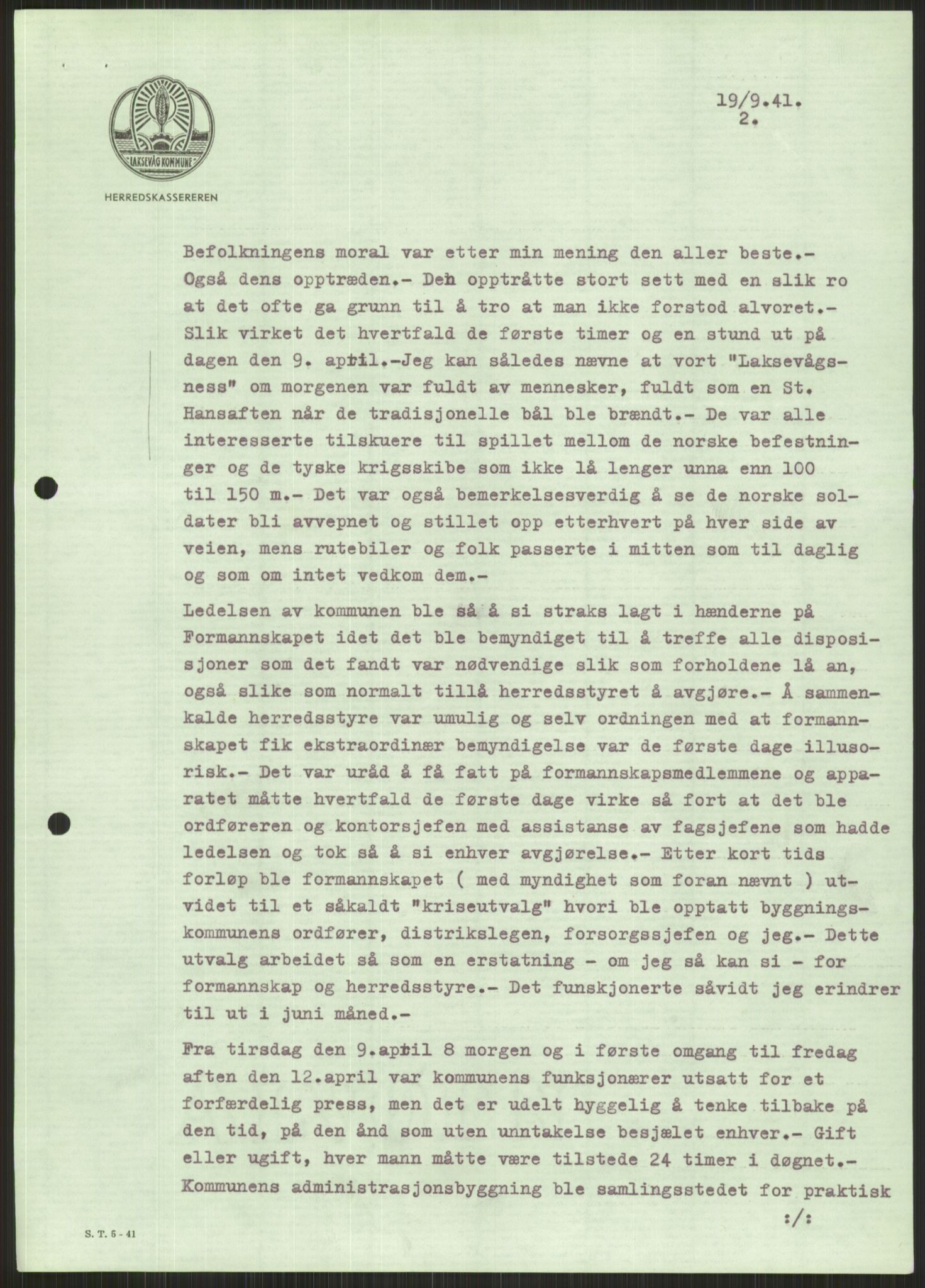 Forsvaret, Forsvarets krigshistoriske avdeling, AV/RA-RAFA-2017/Y/Ya/L0015: II-C-11-31 - Fylkesmenn.  Rapporter om krigsbegivenhetene 1940., 1940, p. 366