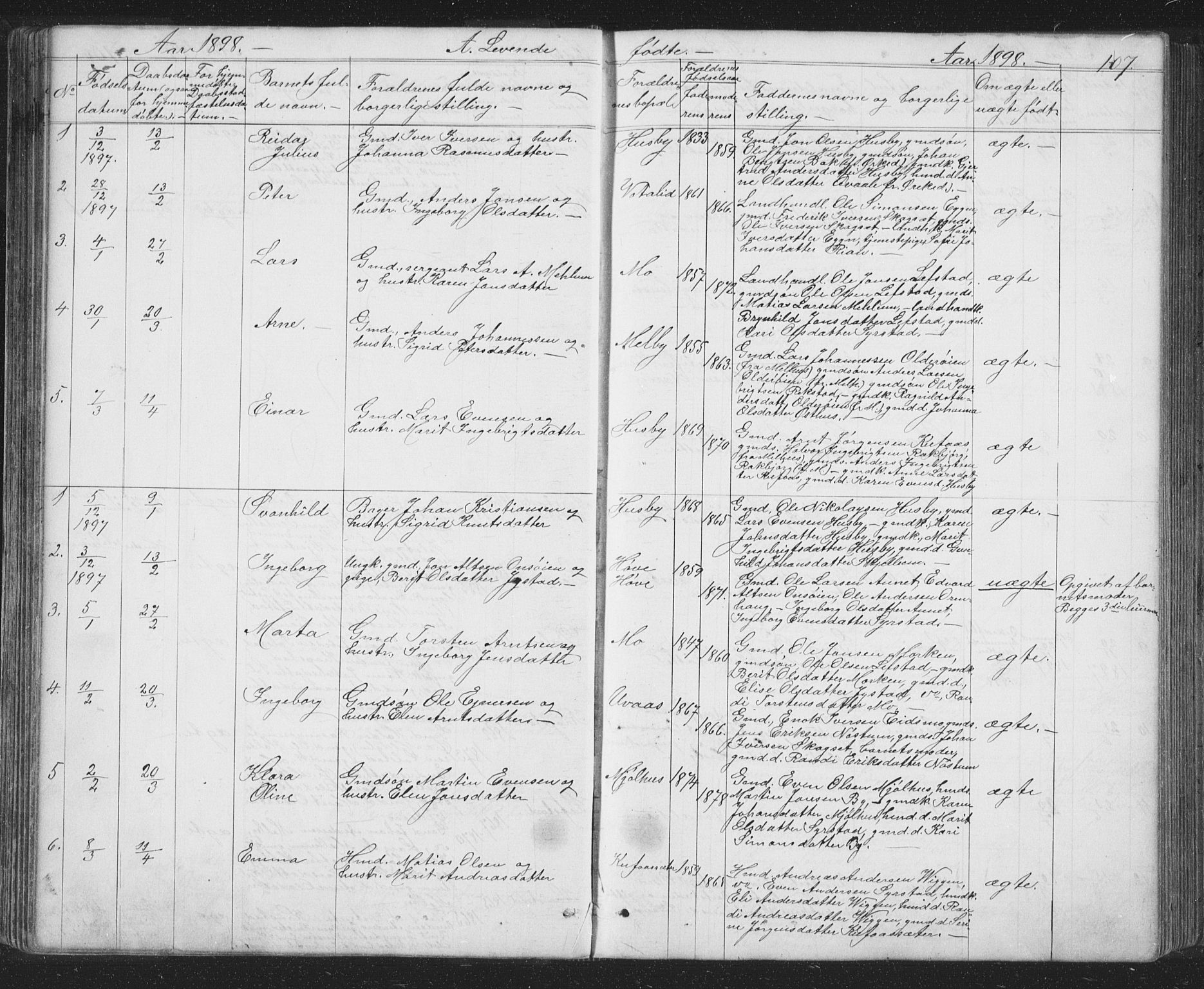 Ministerialprotokoller, klokkerbøker og fødselsregistre - Sør-Trøndelag, SAT/A-1456/667/L0798: Parish register (copy) no. 667C03, 1867-1929, p. 107