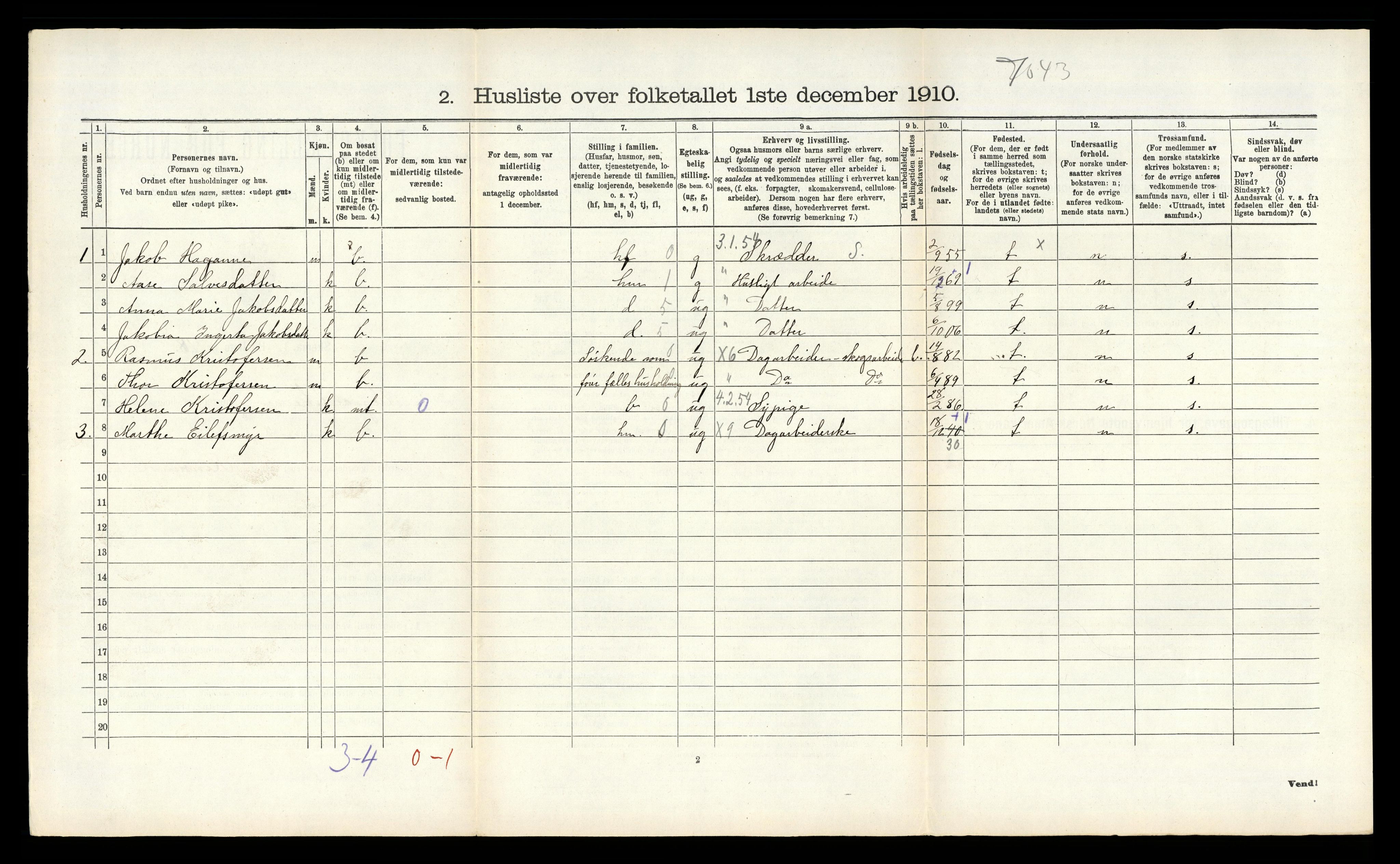 RA, 1910 census for Vegårshei, 1910, p. 189