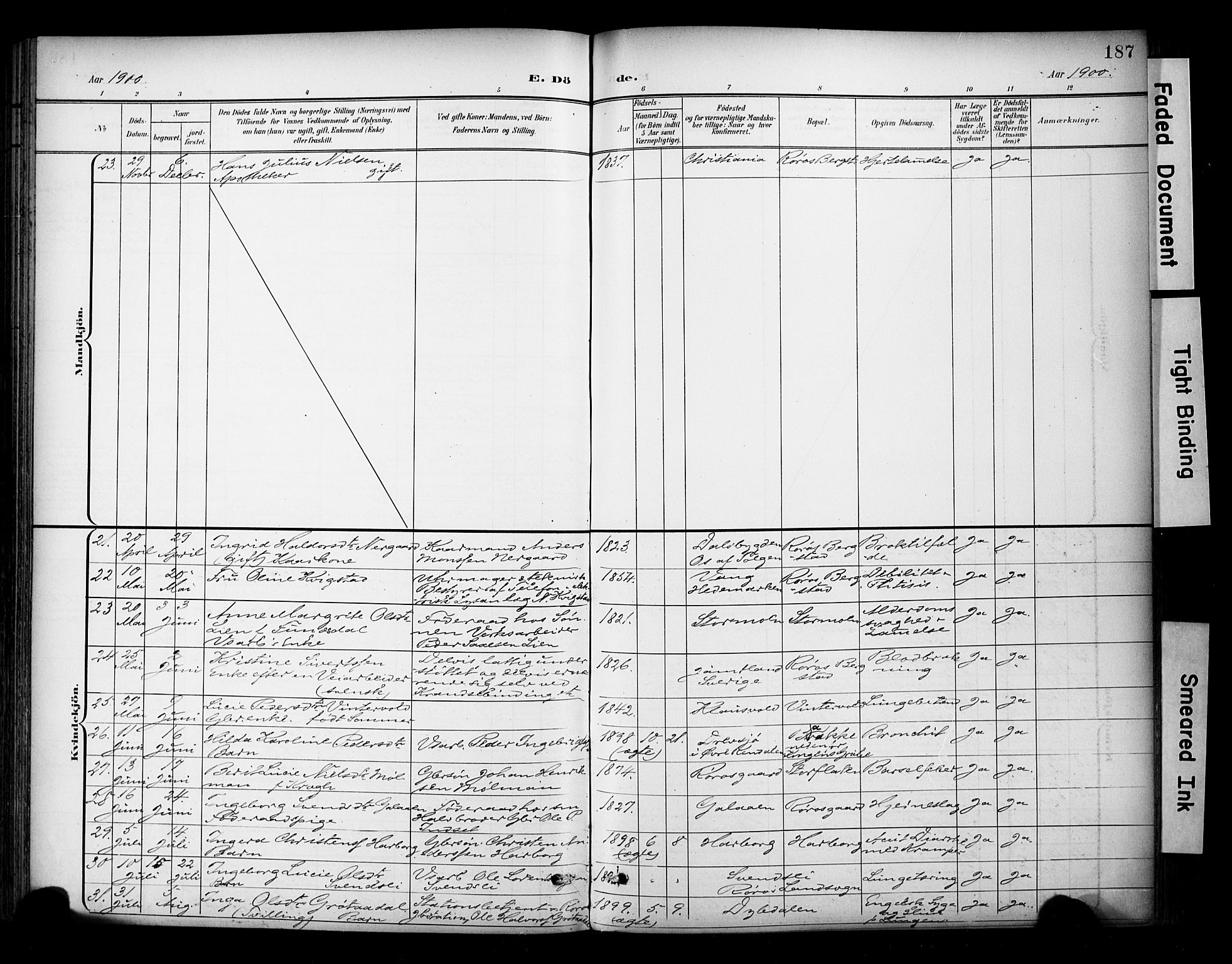 Ministerialprotokoller, klokkerbøker og fødselsregistre - Sør-Trøndelag, SAT/A-1456/681/L0936: Parish register (official) no. 681A14, 1899-1908, p. 187