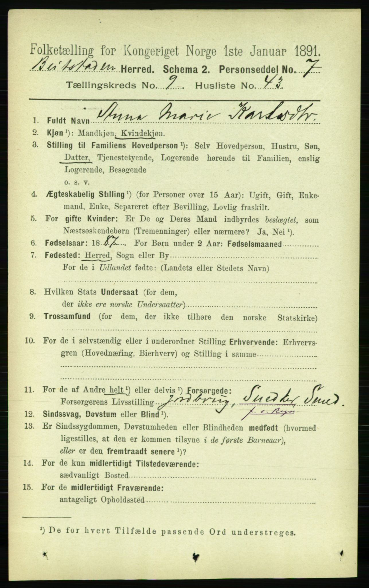 RA, 1891 census for 1727 Beitstad, 1891, p. 2682