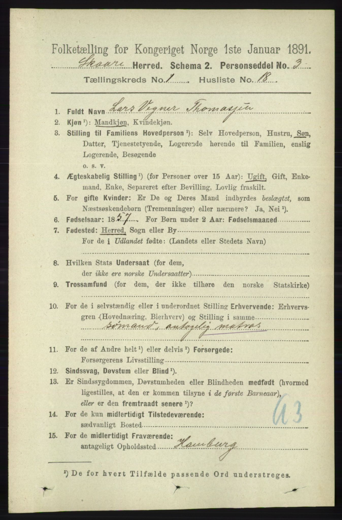 RA, 1891 census for 1153 Skåre, 1891, p. 218