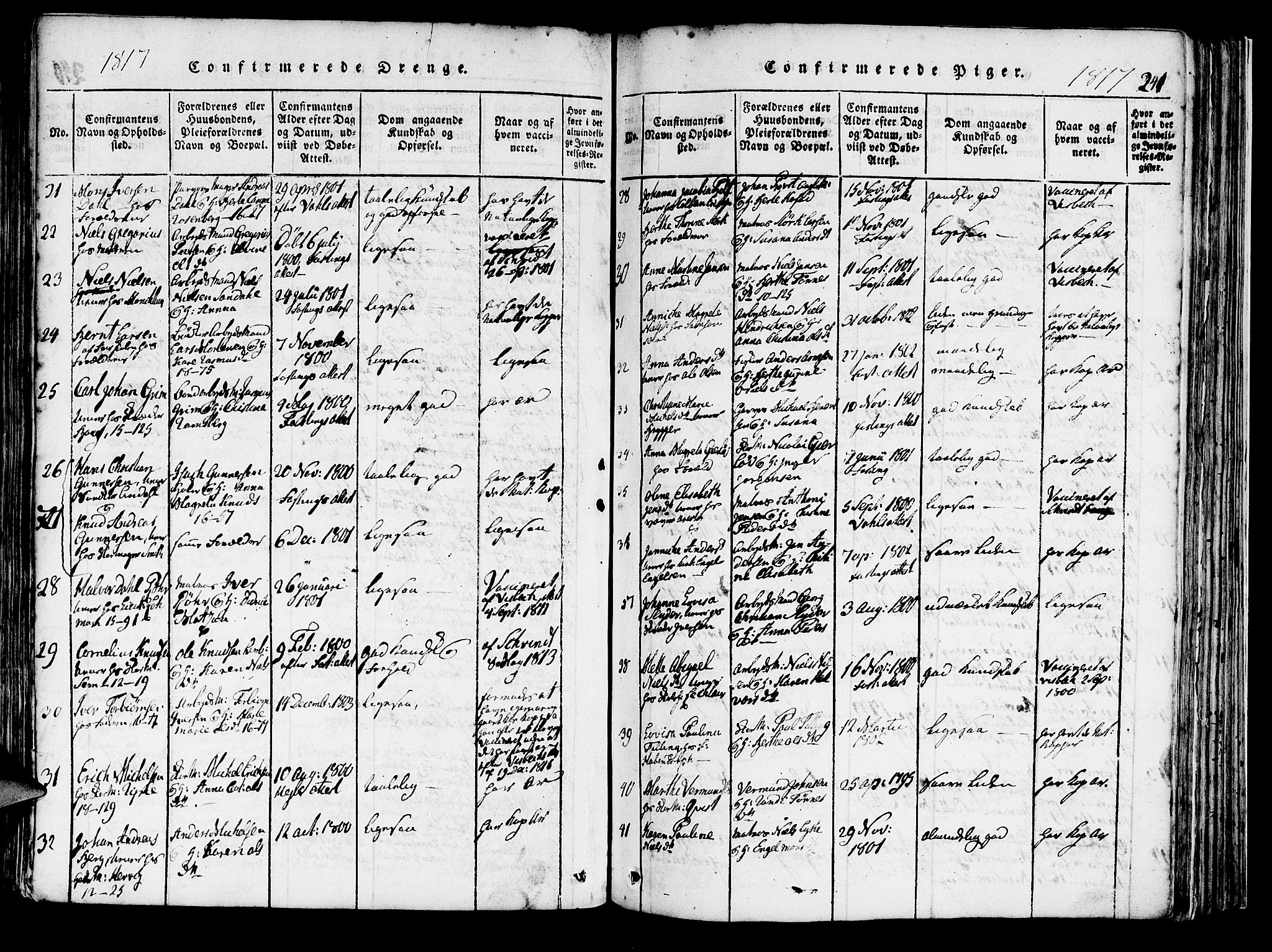 Domkirken sokneprestembete, AV/SAB-A-74801/H/Haa/L0010: Parish register (official) no. A 10, 1816-1821, p. 241