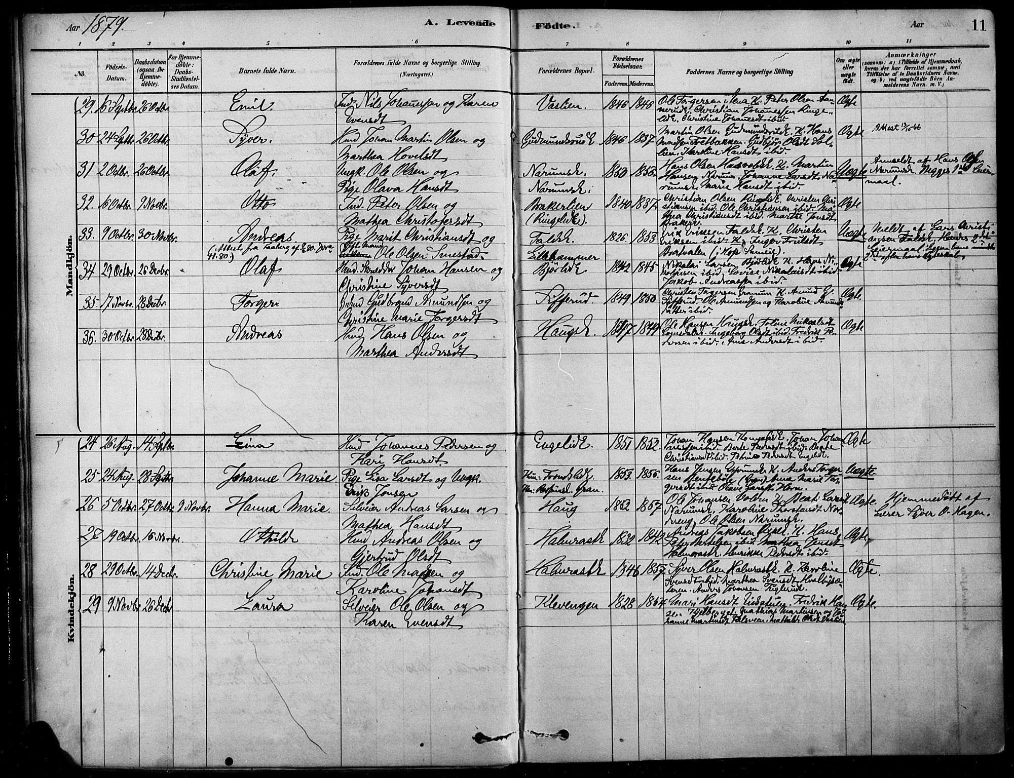 Søndre Land prestekontor, SAH/PREST-122/K/L0003: Parish register (official) no. 3, 1878-1894, p. 11