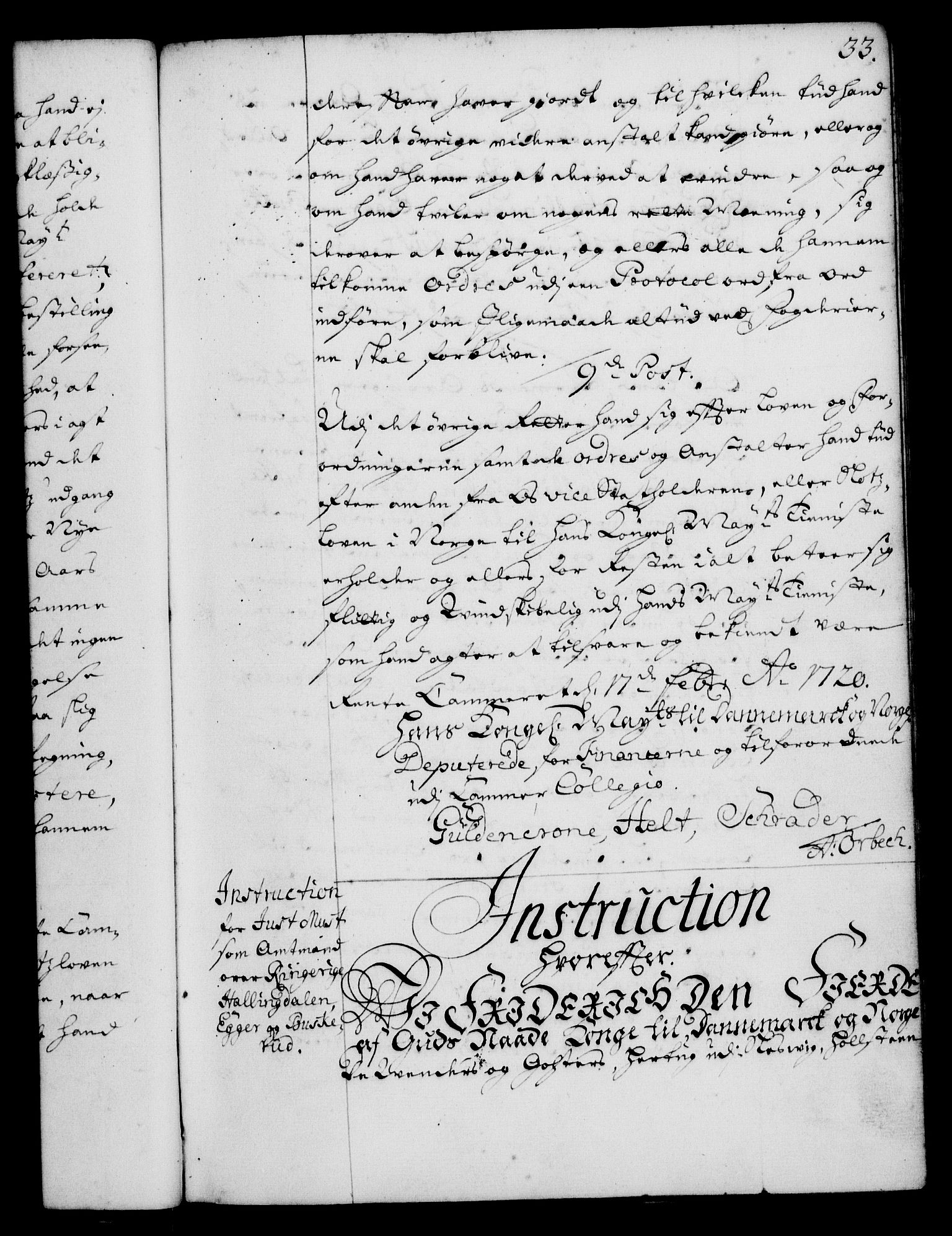 Rentekammeret, Kammerkanselliet, RA/EA-3111/G/Gg/Ggi/L0001: Norsk instruksjonsprotokoll med register (merket RK 53.34), 1720-1729, p. 33