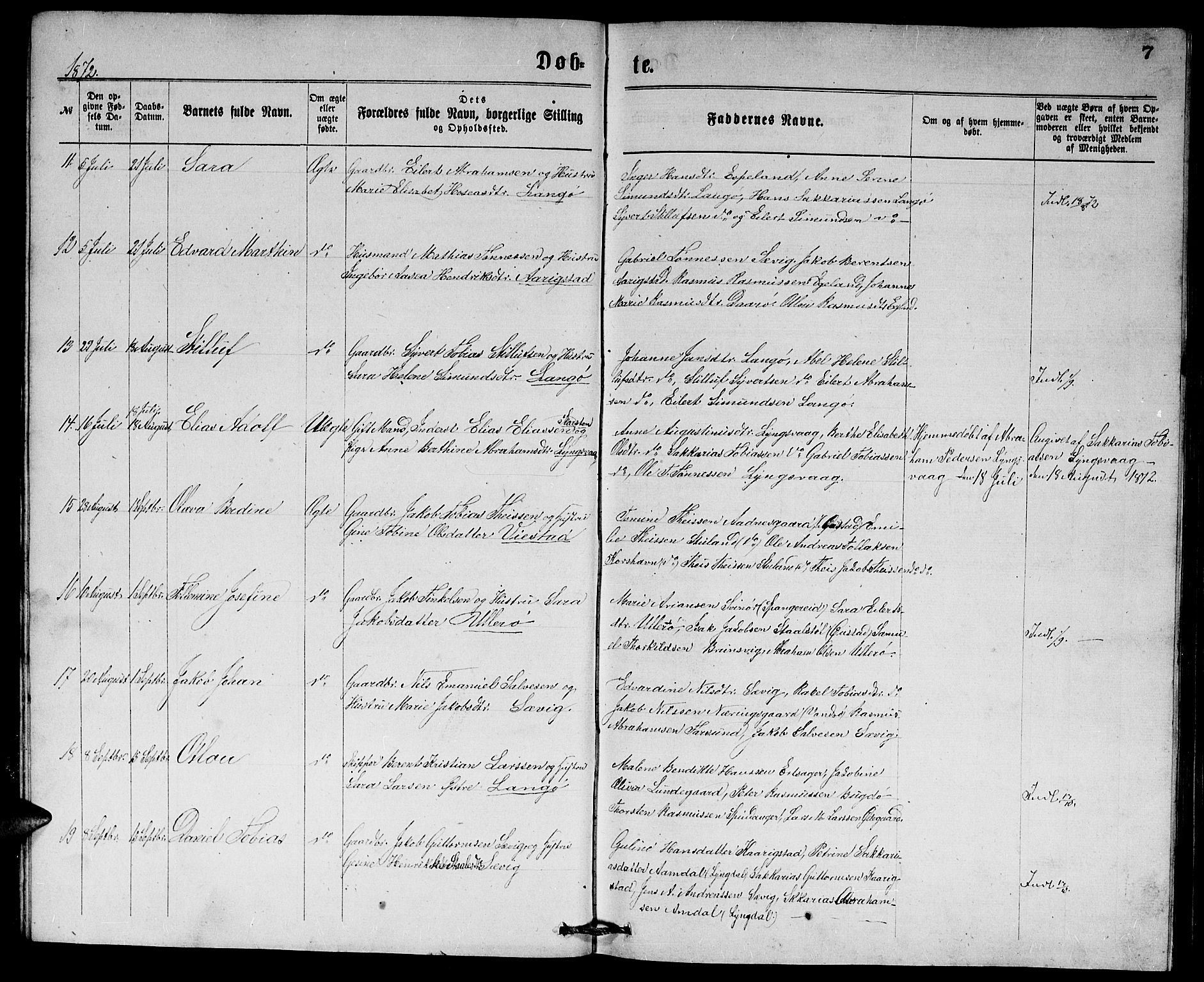 Herad sokneprestkontor, SAK/1111-0018/F/Fb/Fbb/L0003: Parish register (copy) no. B 3, 1872-1889, p. 7