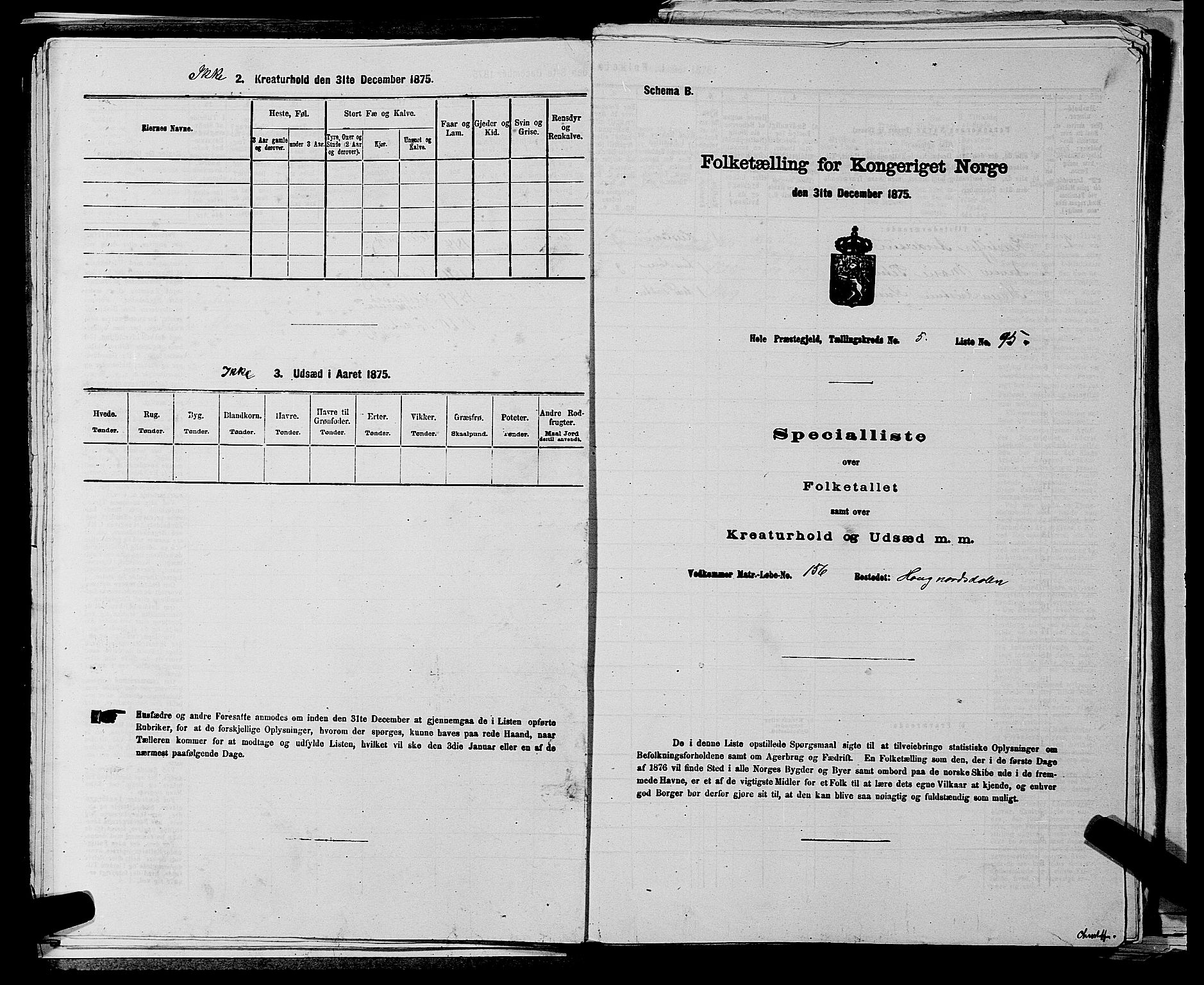 SAKO, 1875 census for 0612P Hole, 1875, p. 1052