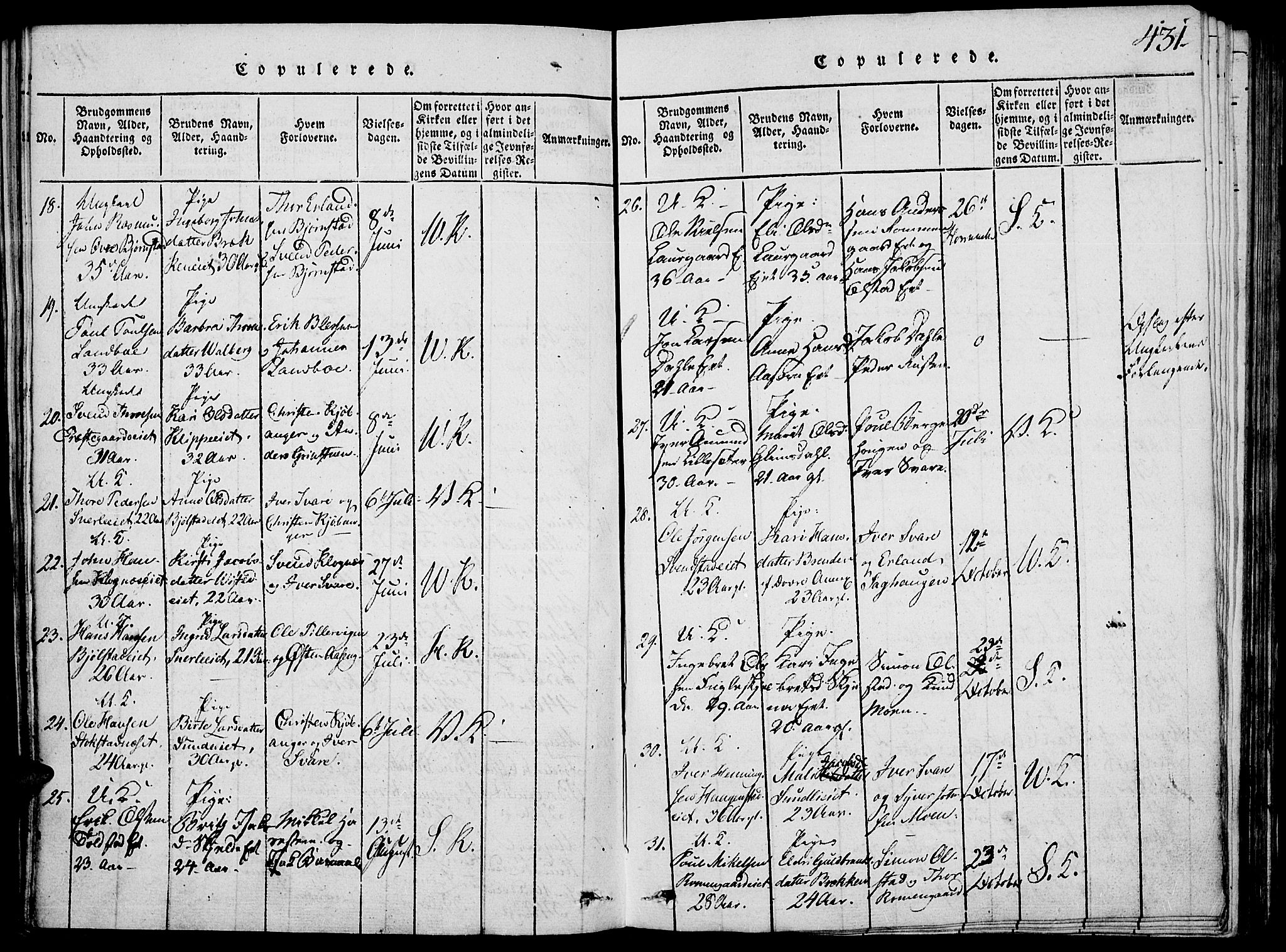 Vågå prestekontor, SAH/PREST-076/H/Ha/Hab/L0001: Parish register (copy) no. 1, 1815-1827, p. 430-431