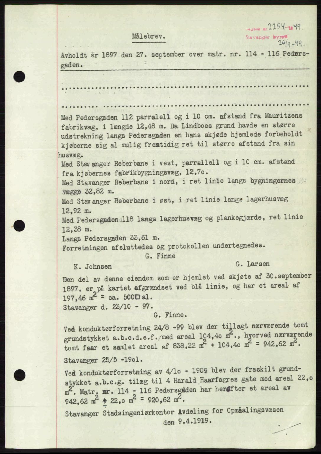Stavanger byrett, SAST/A-100455/002/G/Gb/L0023: Mortgage book no. A12, 1948-1949, Diary no: : 2254/1949