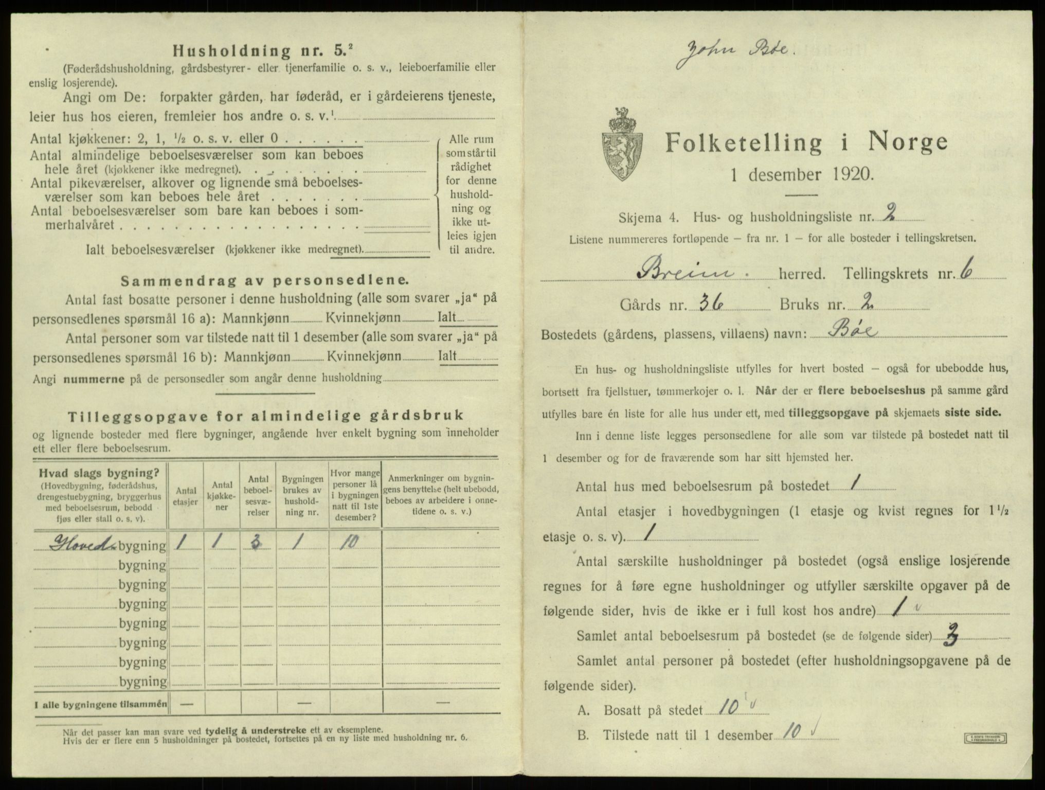 SAB, 1920 census for Breim, 1920, p. 480