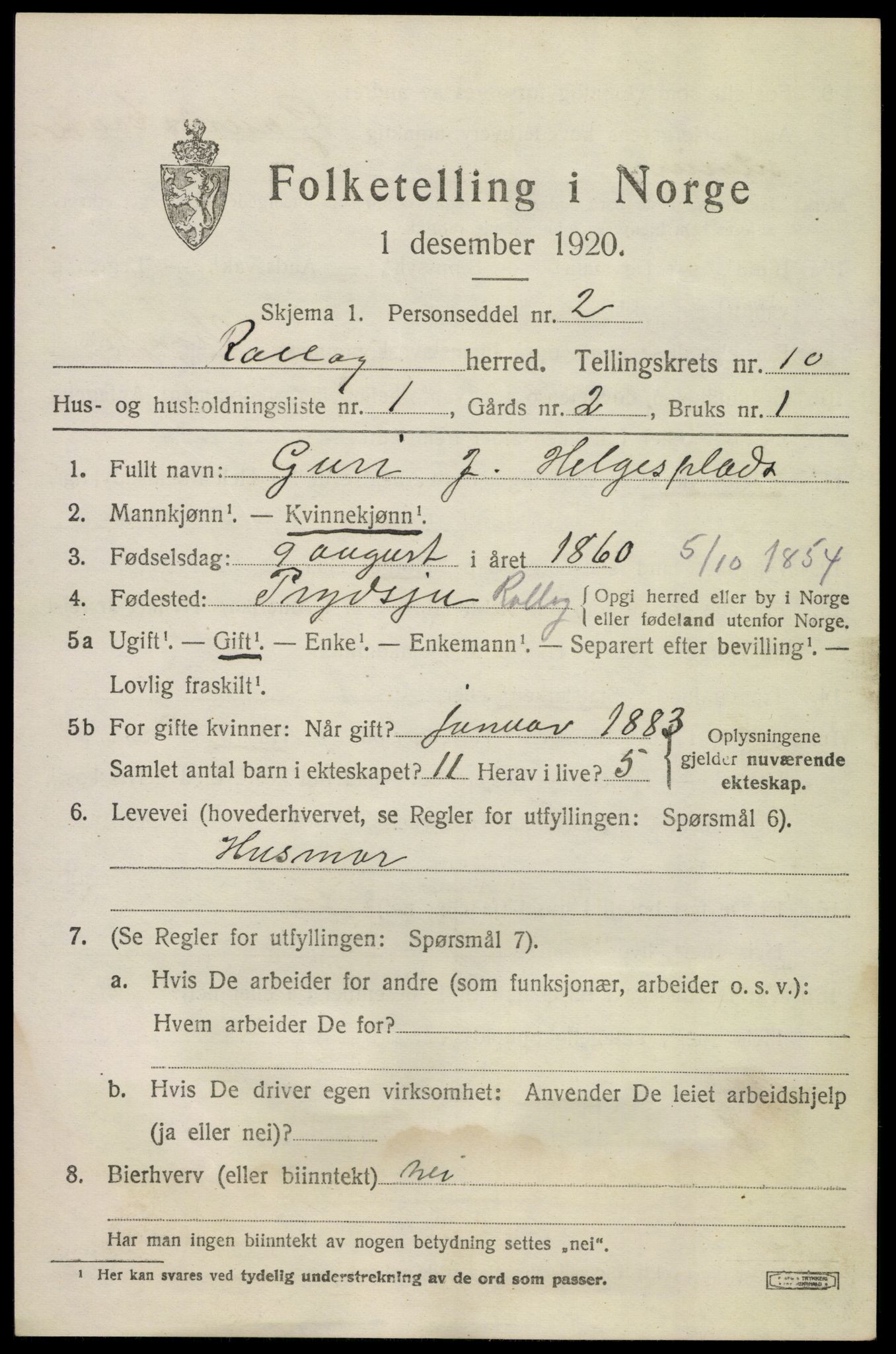 SAKO, 1920 census for Rollag, 1920, p. 3388