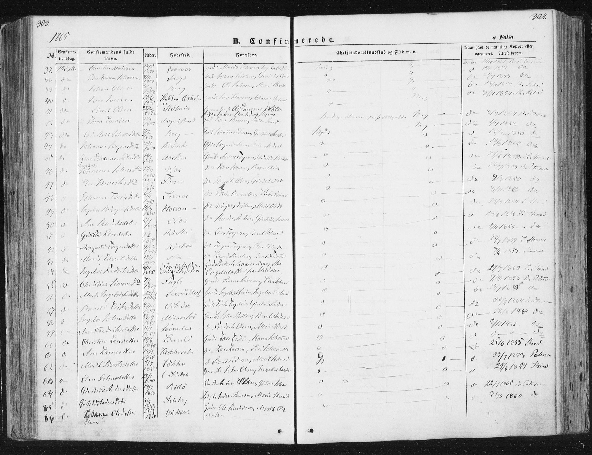 Ministerialprotokoller, klokkerbøker og fødselsregistre - Sør-Trøndelag, SAT/A-1456/630/L0494: Parish register (official) no. 630A07, 1852-1868, p. 303-304