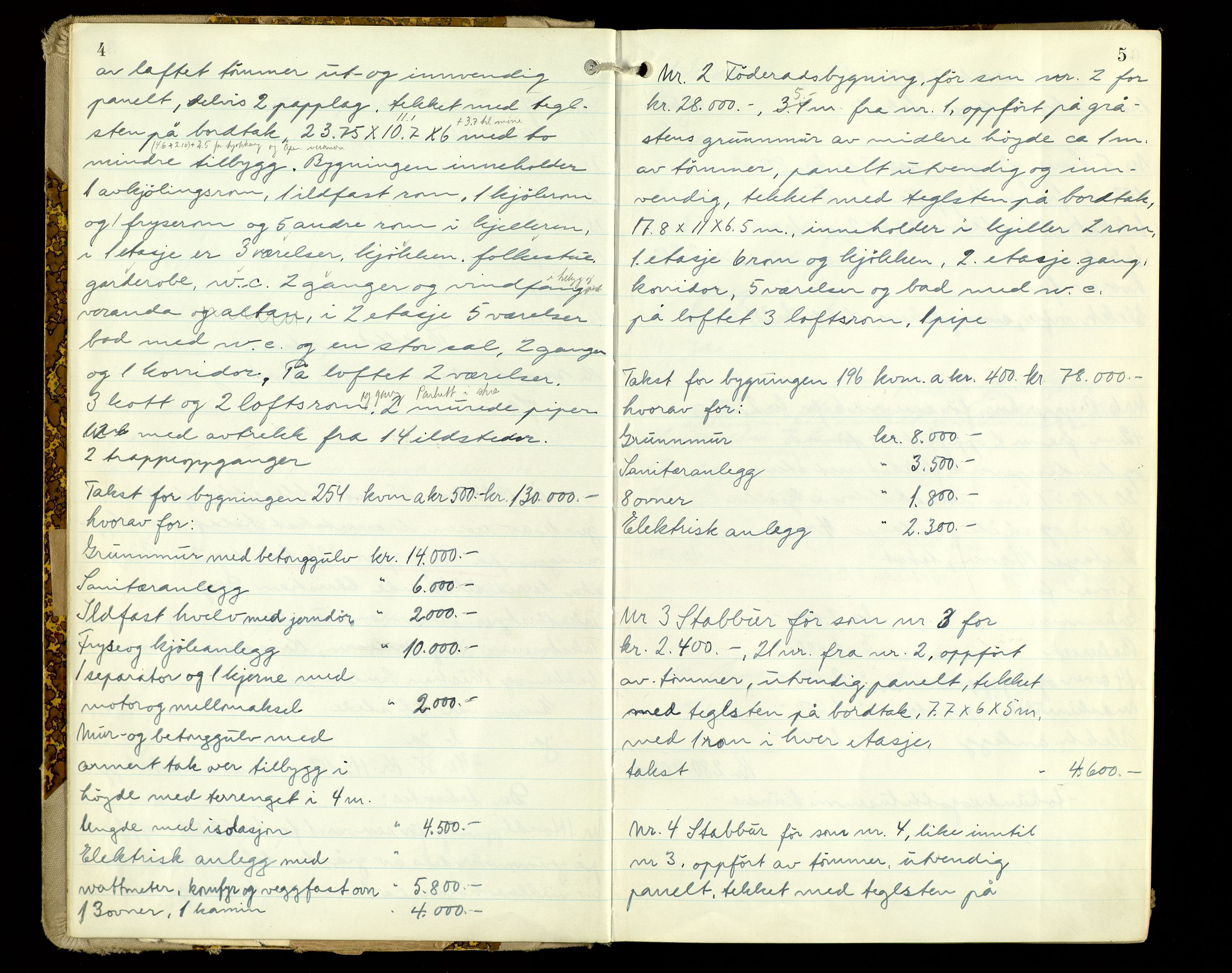 Norges Brannkasse, Ringsaker, AV/SAH-NBRANR-003/F/L0006: Branntakstprotokoll, 1943-1953, p. 4-5