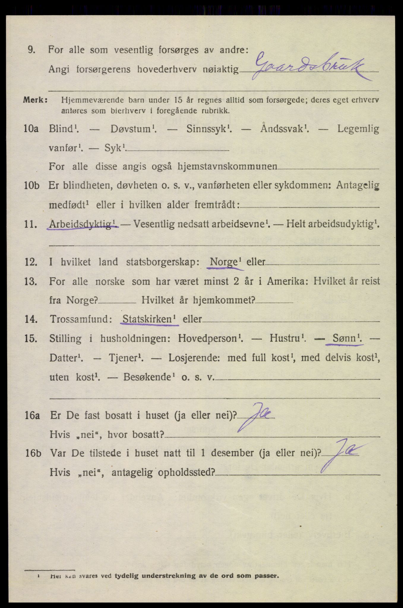 SAK, 1920 census for Gyland, 1920, p. 1633