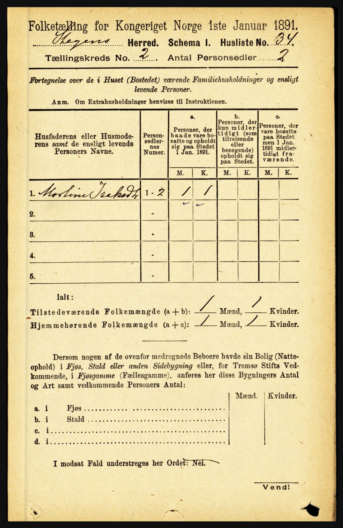 RA, 1891 census for 1848 Steigen, 1891, p. 647