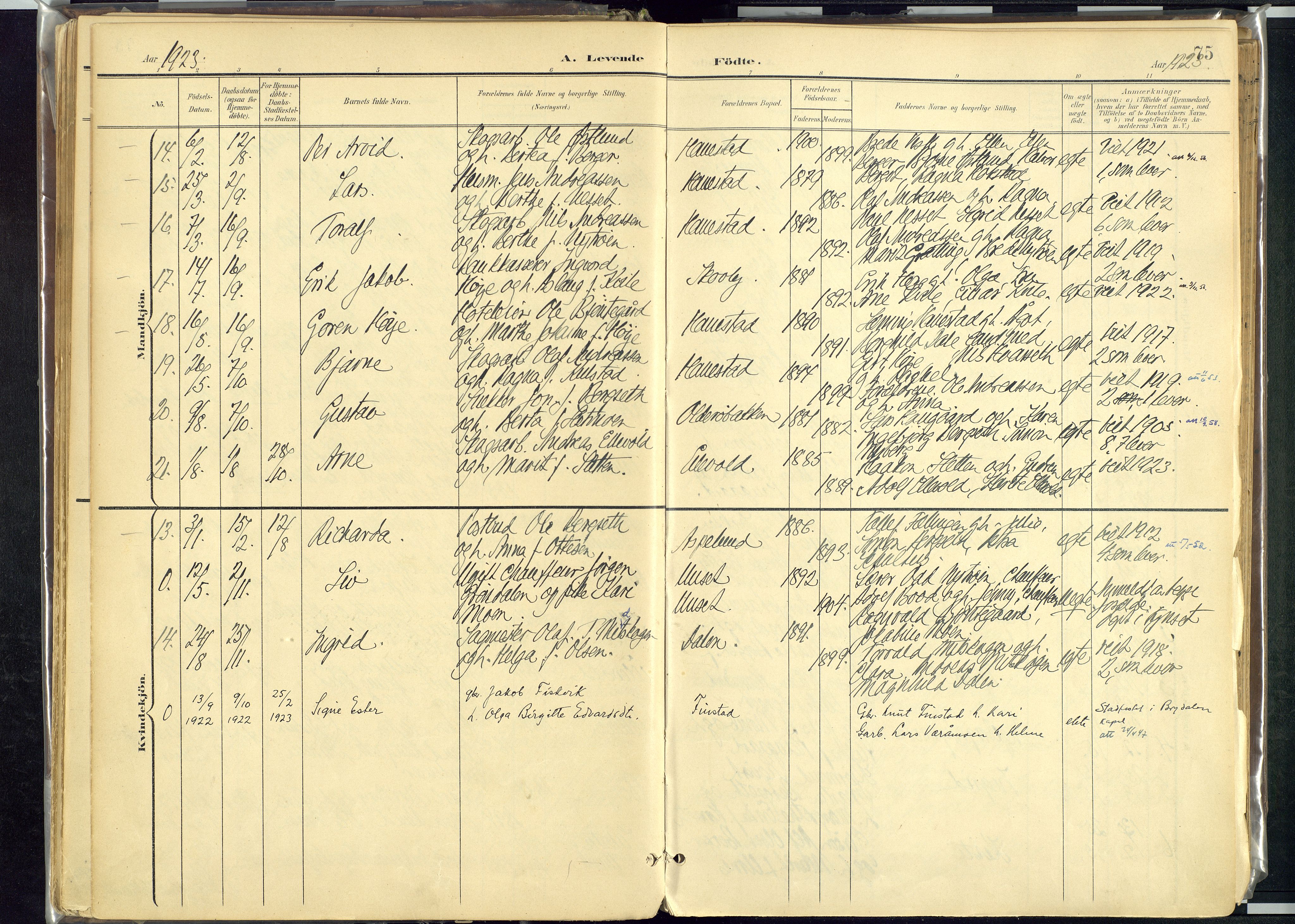 Rendalen prestekontor, AV/SAH-PREST-054/H/Ha/Haa/L0012: Parish register (official) no. 12, 1901-1928, p. 75