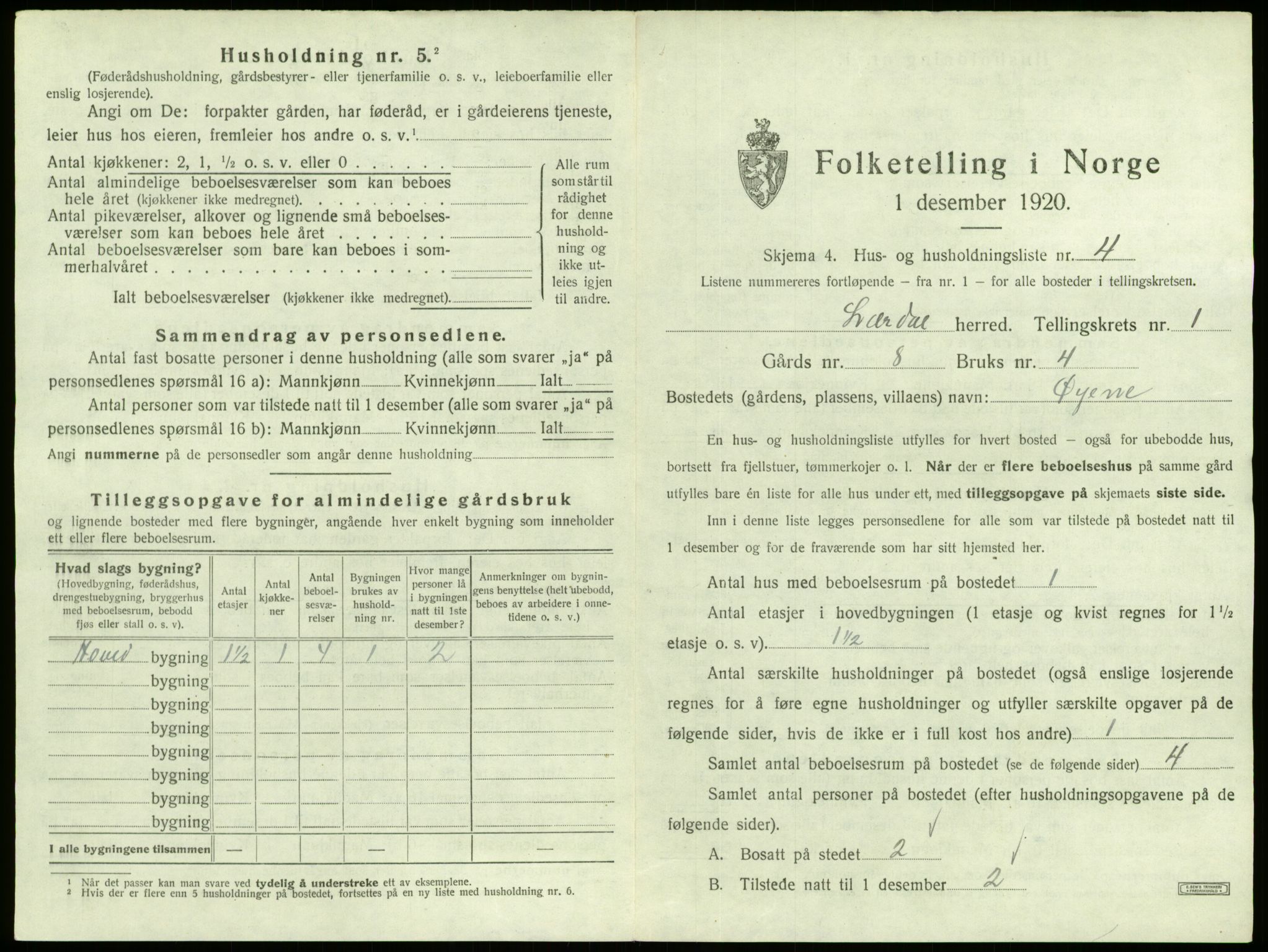 SAB, 1920 census for Lærdal, 1920, p. 43