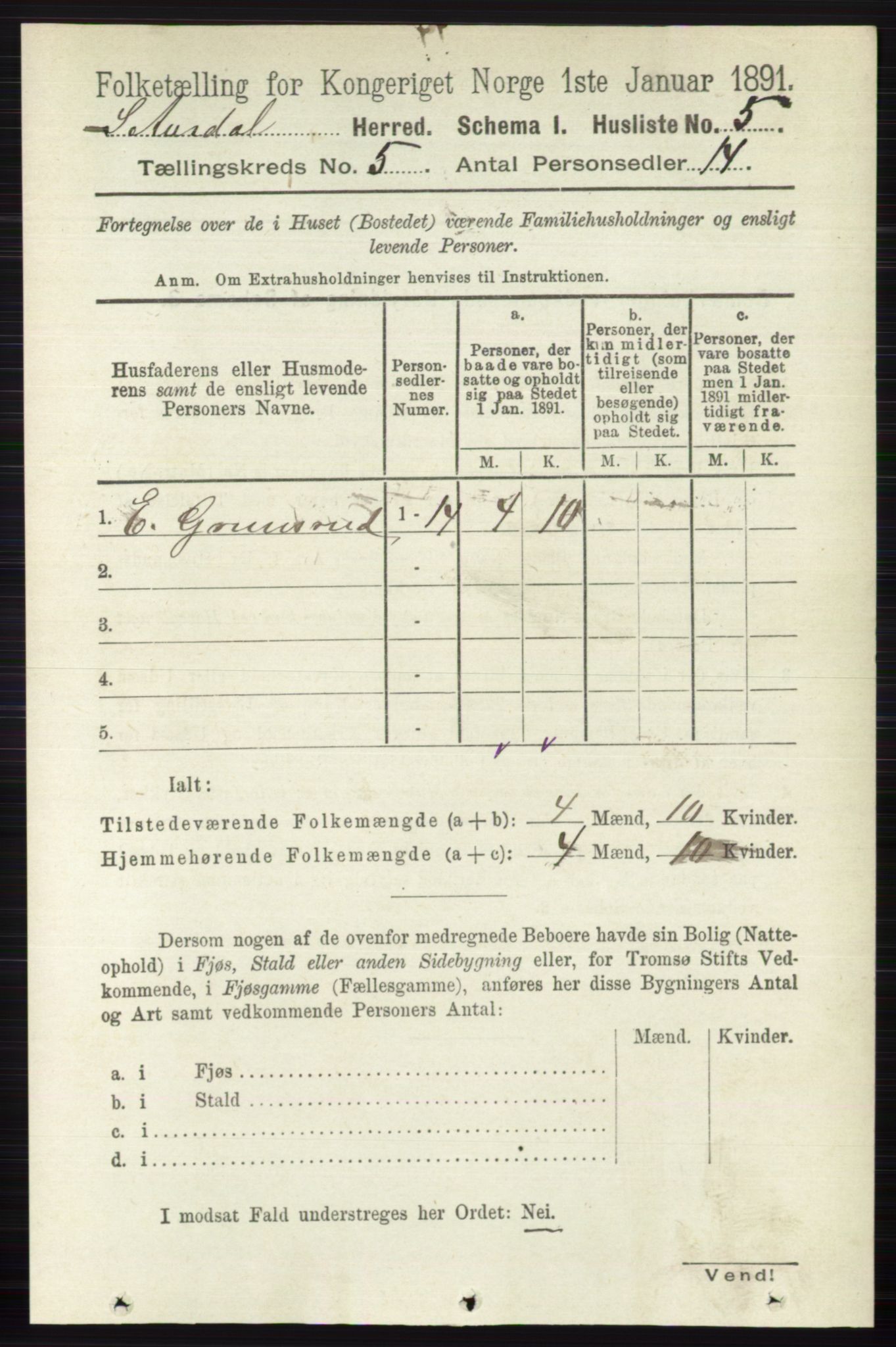 RA, 1891 census for 0540 Sør-Aurdal, 1891, p. 3078