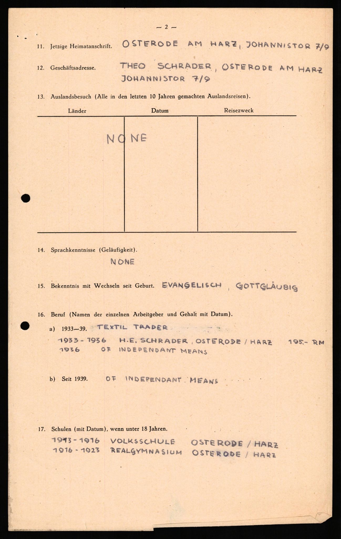 Forsvaret, Forsvarets overkommando II, AV/RA-RAFA-3915/D/Db/L0030: CI Questionaires. Tyske okkupasjonsstyrker i Norge. Tyskere., 1945-1946, p. 200