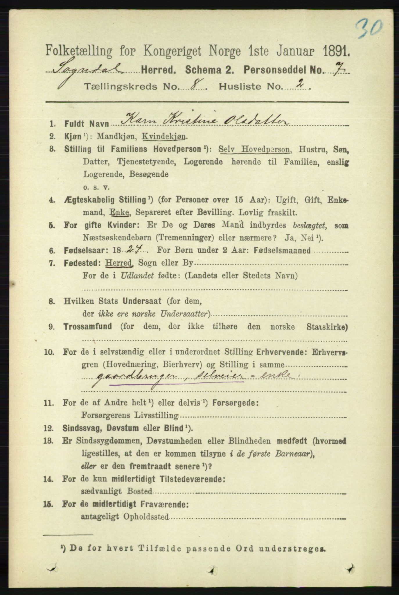 RA, 1891 census for 1111 Sokndal, 1891, p. 2700