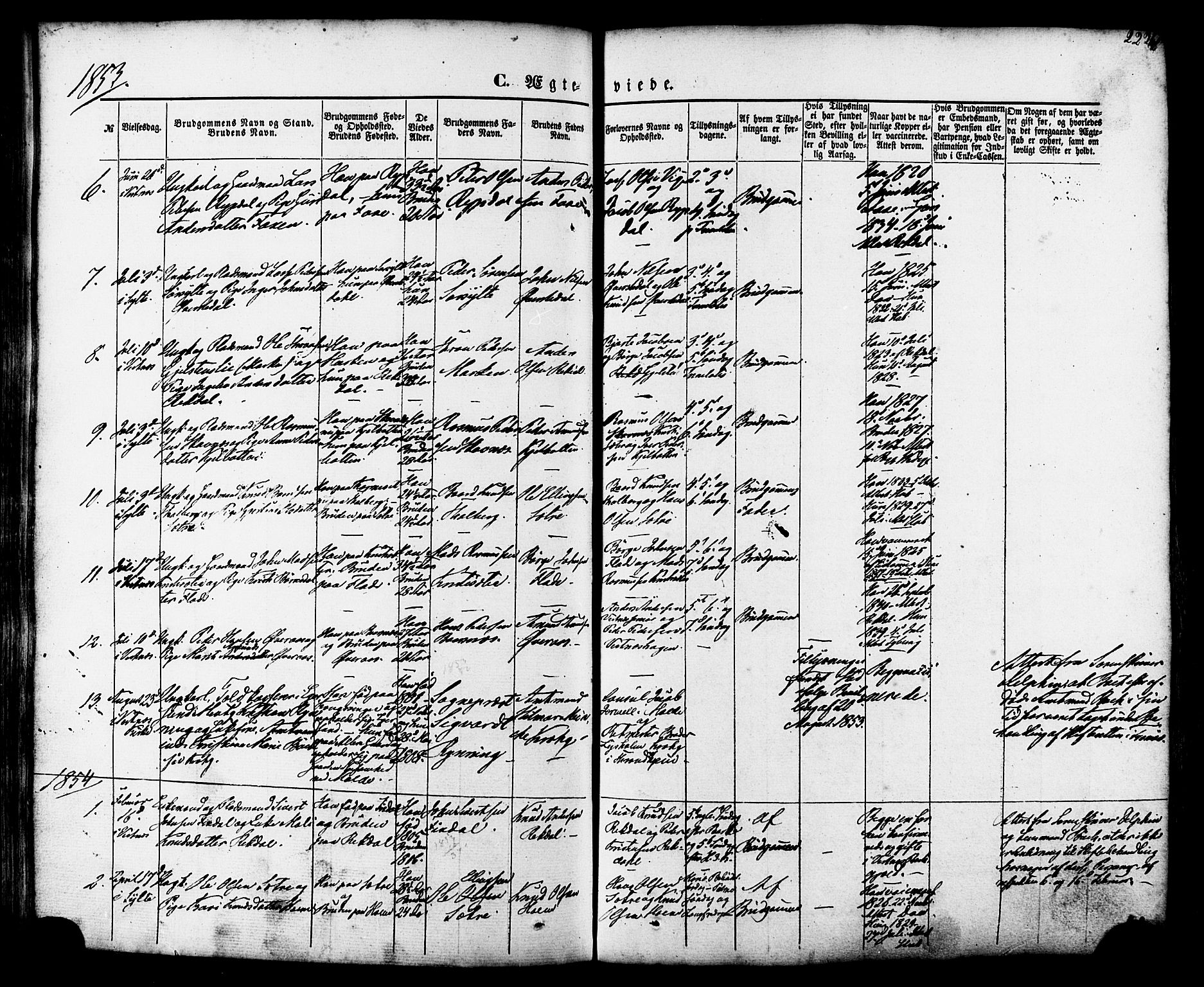 Ministerialprotokoller, klokkerbøker og fødselsregistre - Møre og Romsdal, SAT/A-1454/539/L0529: Parish register (official) no. 539A02, 1848-1872, p. 222