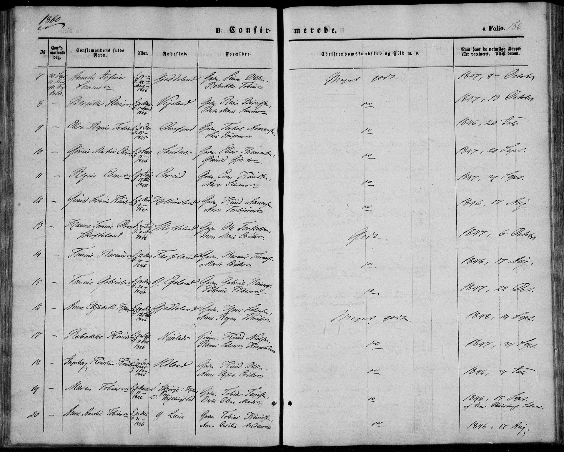 Sør-Audnedal sokneprestkontor, AV/SAK-1111-0039/F/Fa/Fab/L0007: Parish register (official) no. A 7, 1855-1876, p. 156