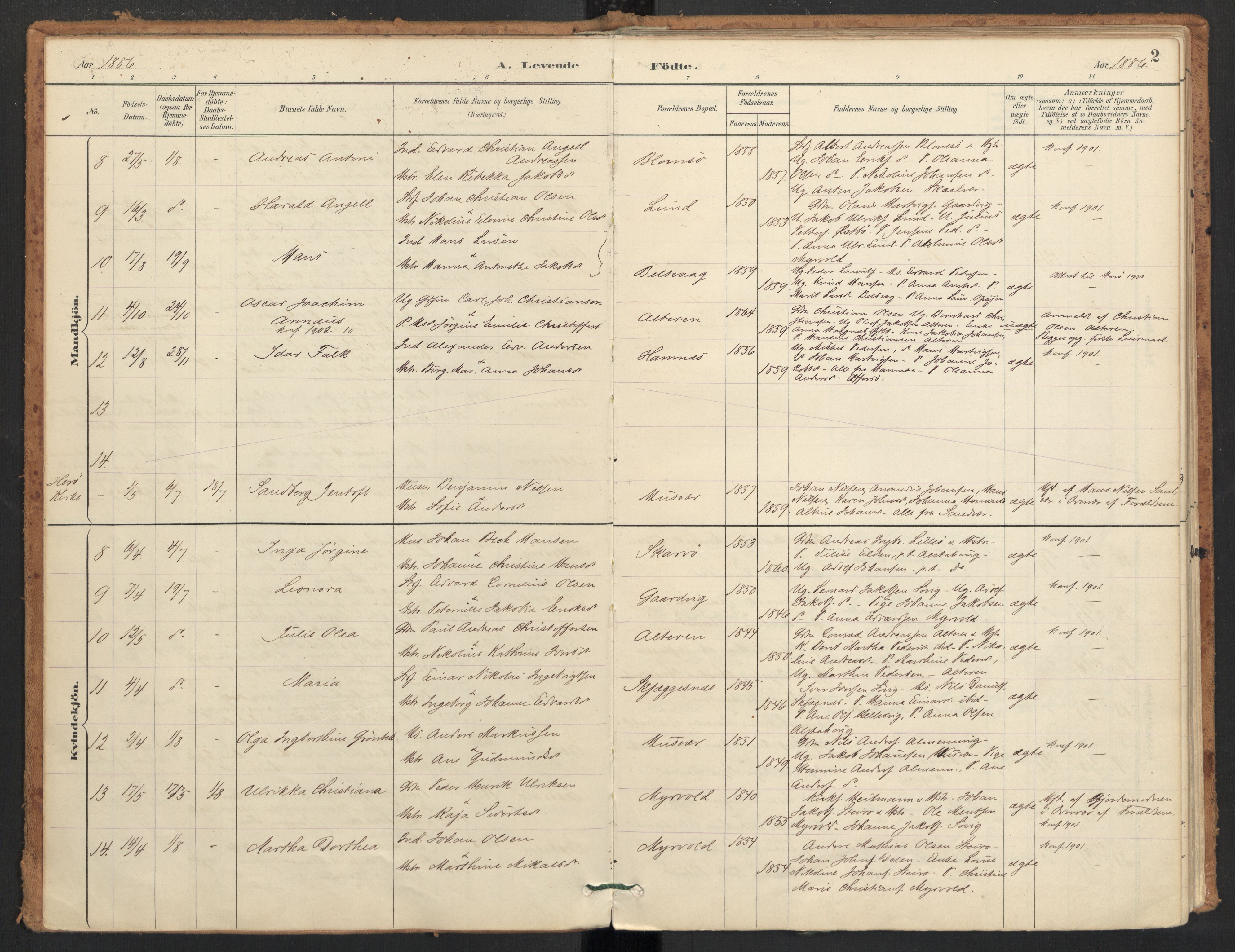 Ministerialprotokoller, klokkerbøker og fødselsregistre - Nordland, AV/SAT-A-1459/830/L0453: Parish register (official) no. 830A17, 1886-1911, p. 2