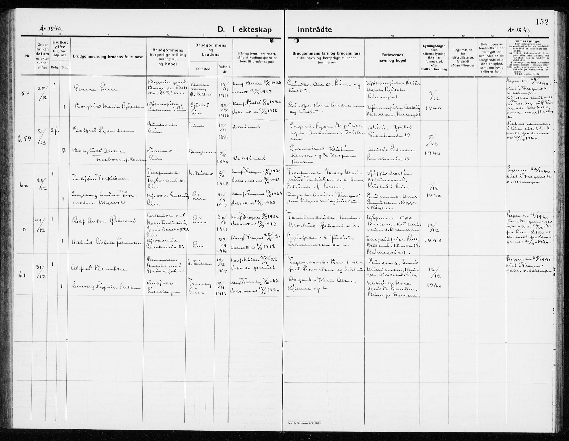 Lier kirkebøker, AV/SAKO-A-230/G/Gb/L0005: Parish register (copy) no. II 5, 1932-1942, p. 152