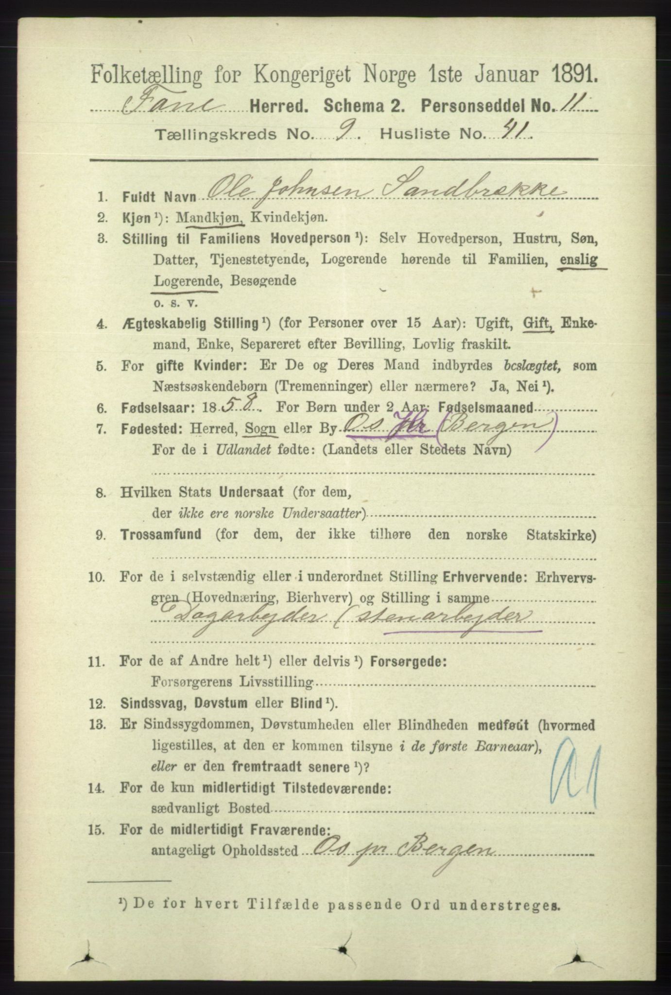 RA, 1891 census for 1249 Fana, 1891, p. 5113